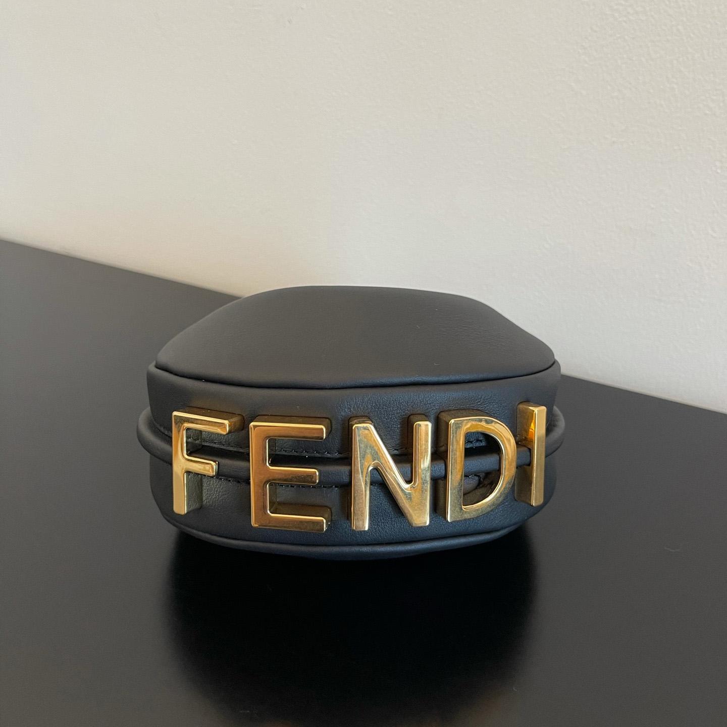 Fendi Nano Fendigraphy Black Leather Charm (16.5-14-5cm) - 