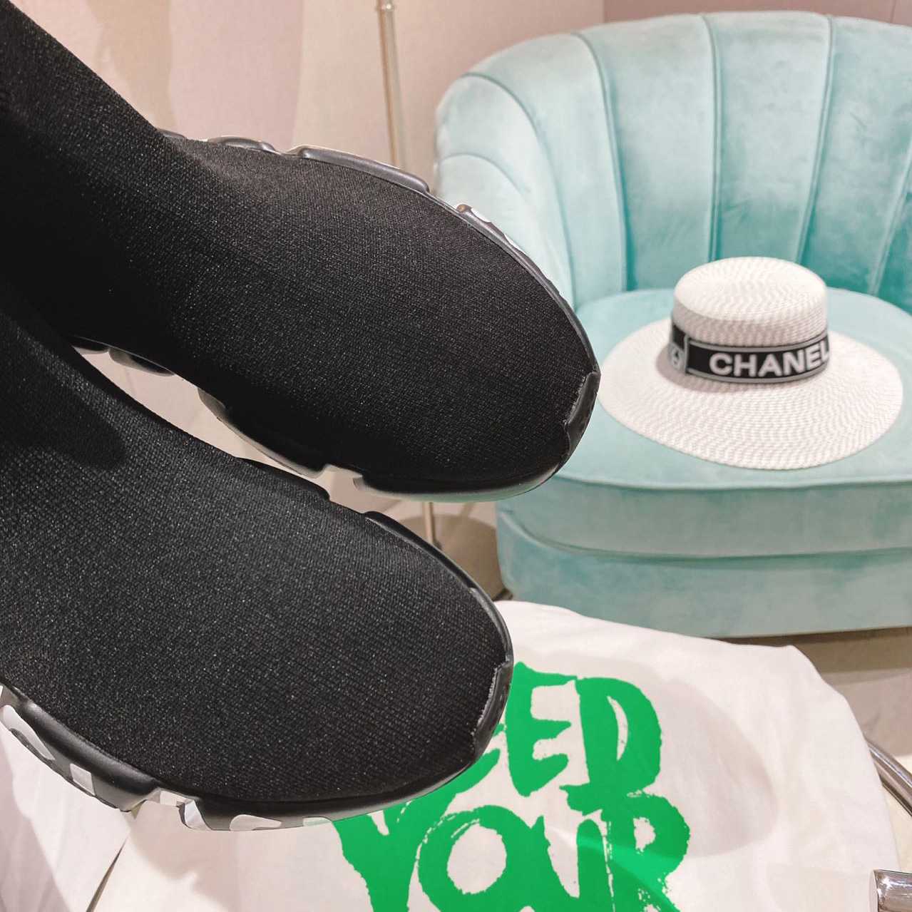 Balenciaga Speed Graffiti Sneaker In Black Knit - PerfectKickZ
