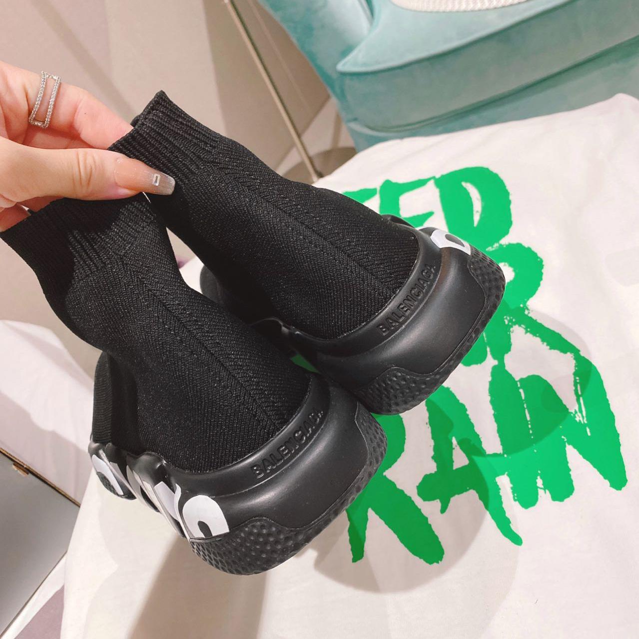 Balenciaga Speed Graffiti Sneaker In Black Knit - PerfectKickZ