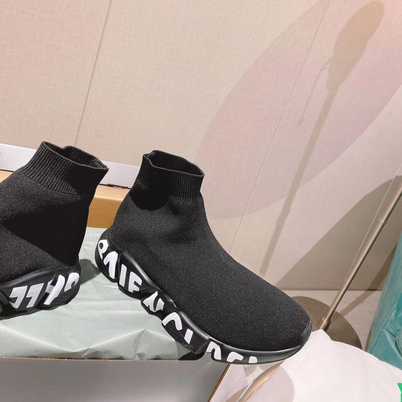 Balenciaga Speed Graffiti Sneaker In Black Knit - PerfectKickZ