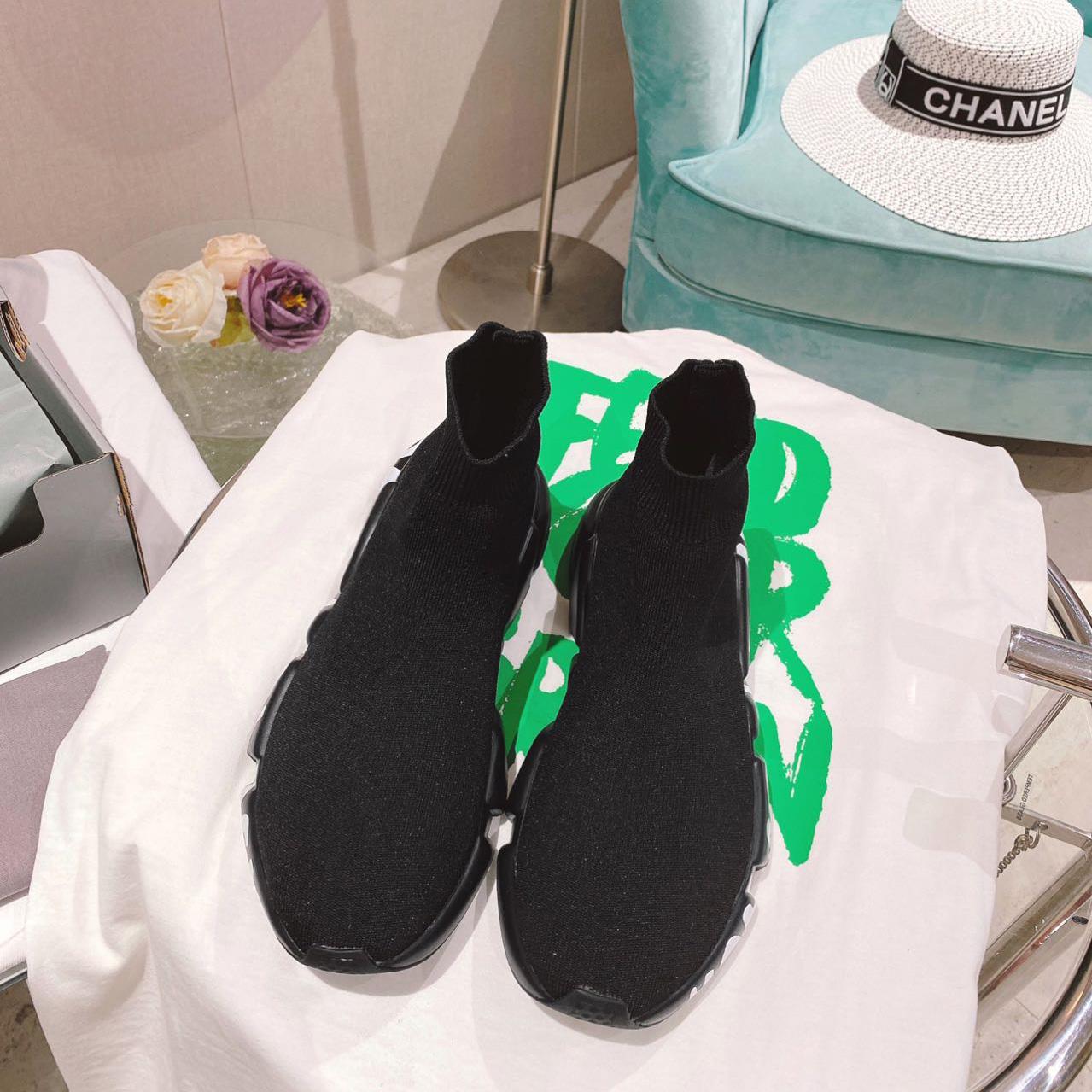 Balenciaga Speed Graffiti Sneaker In Black Knit - PerfectKickZ