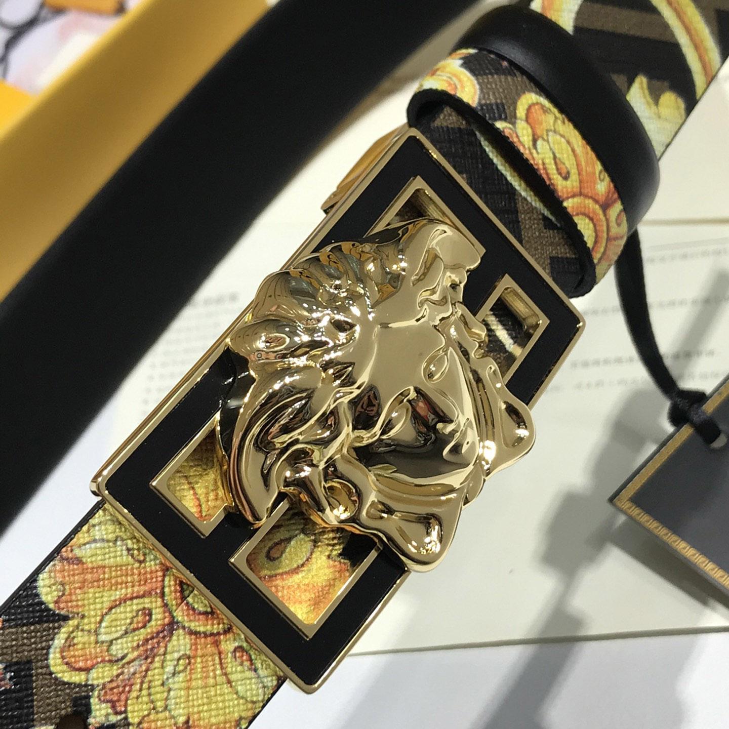 Versace Fendace Gold Baroque Reversible Belt - PerfectKickZ