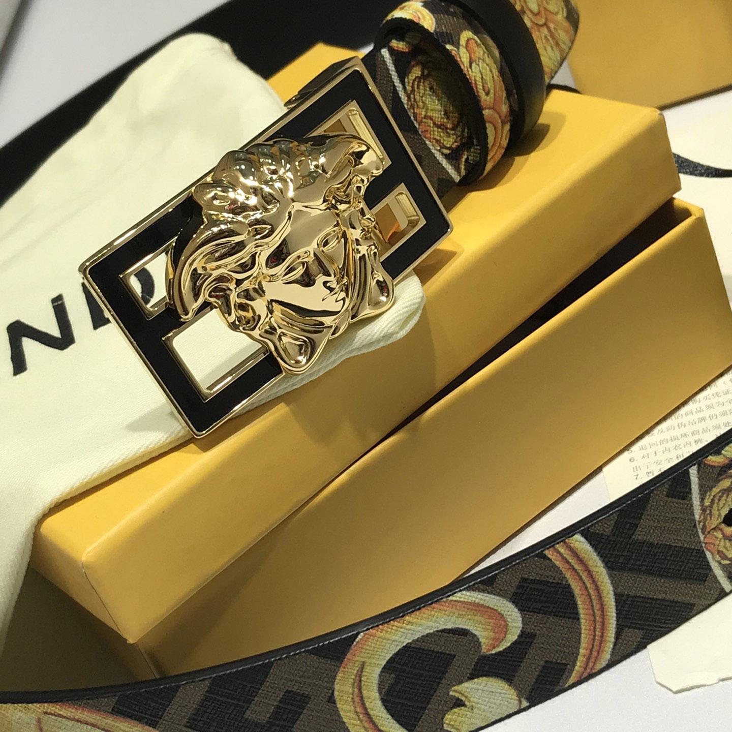 Versace Fendace Gold Baroque Reversible Belt - PerfectKickZ
