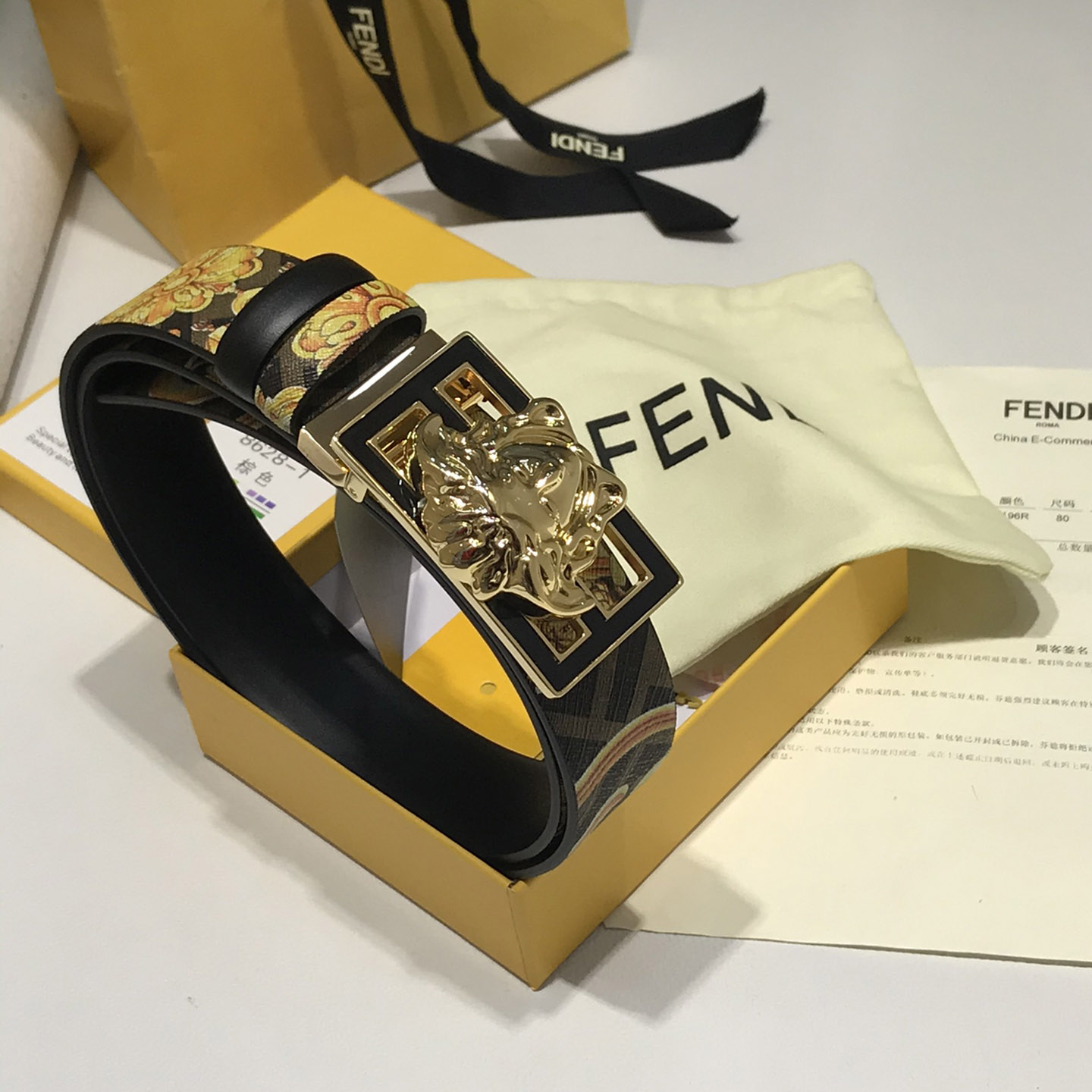Versace Fendace Gold Baroque Reversible Belt - PerfectKickZ