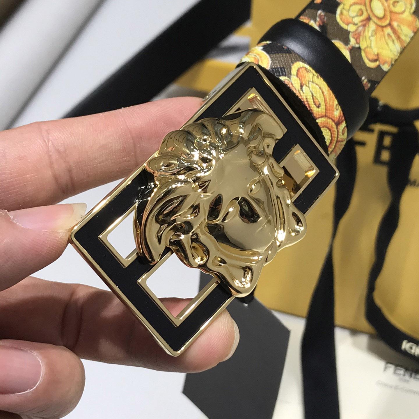 Versace Fendace Gold Baroque Reversible Belt - PerfectKickZ