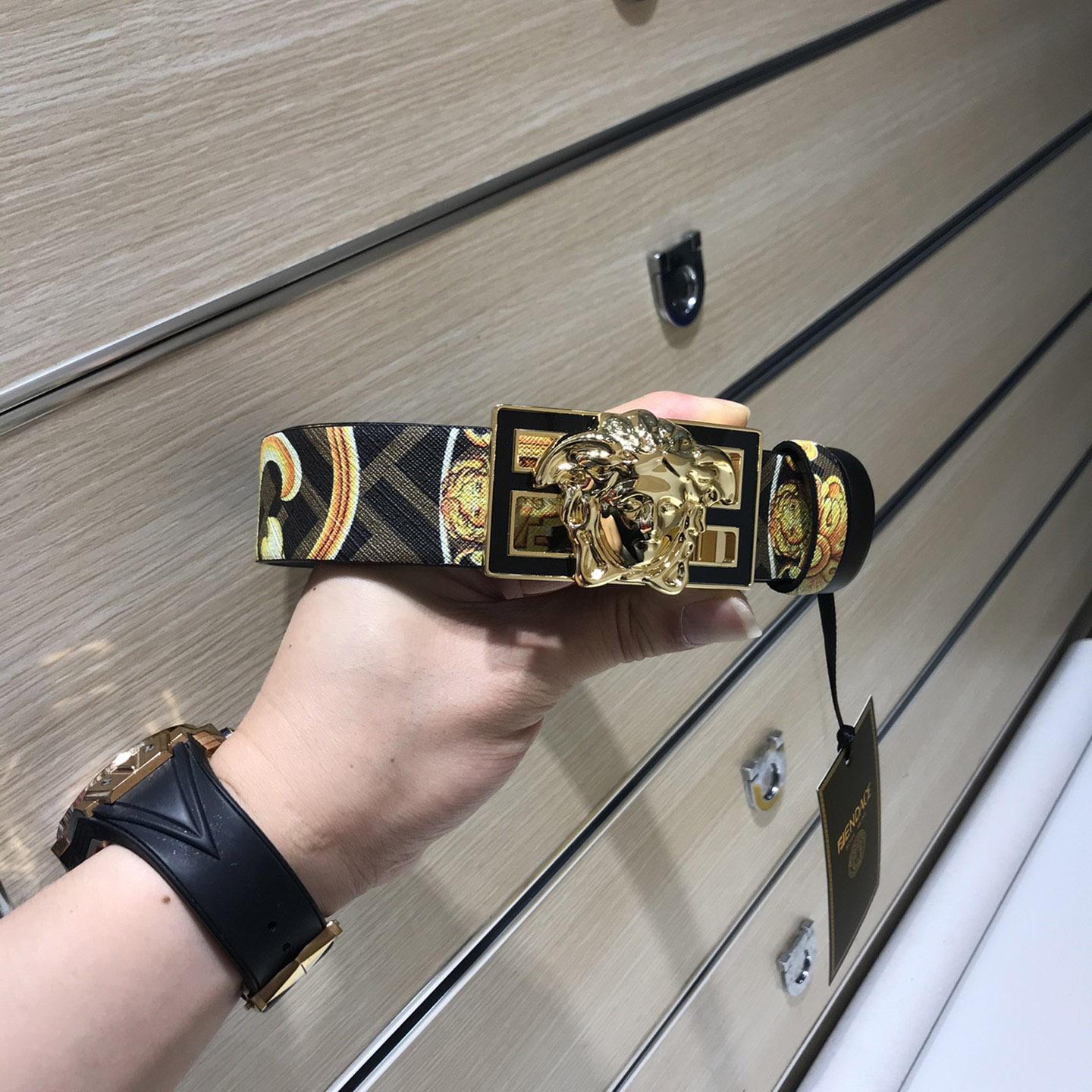 Versace Fendace Gold Baroque Reversible Belt - PerfectKickZ
