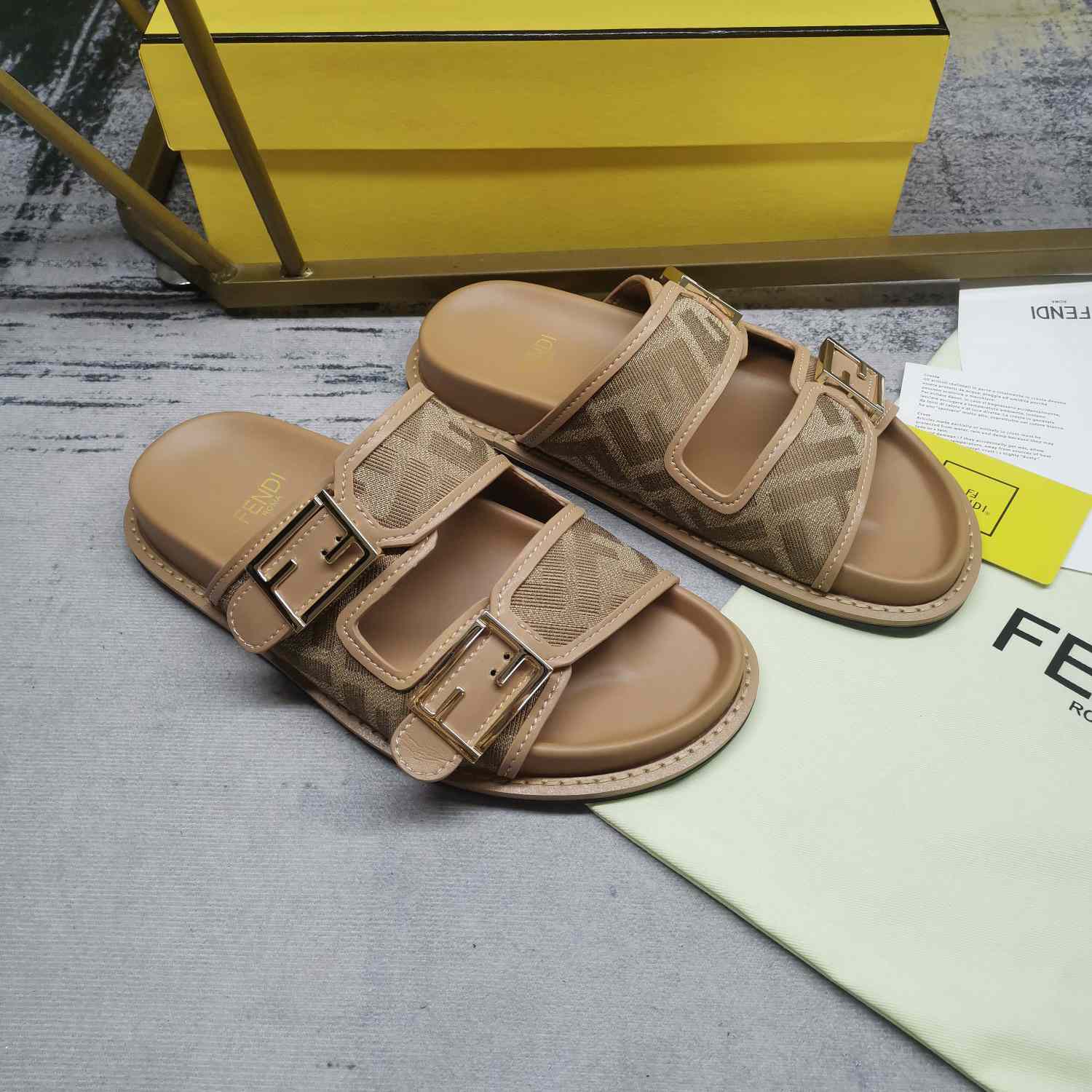 Fendi Feel Dove Gray FF Chenille Slides - PerfectKickZ