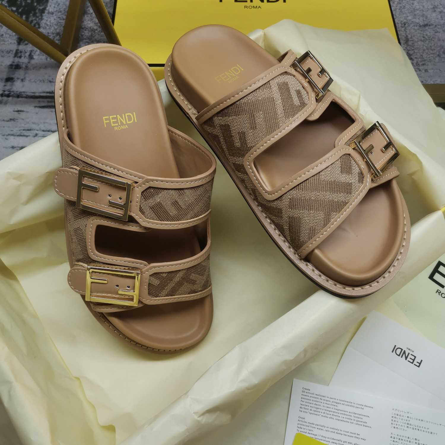 Fendi Feel Dove Gray FF Chenille Slides - PerfectKickZ