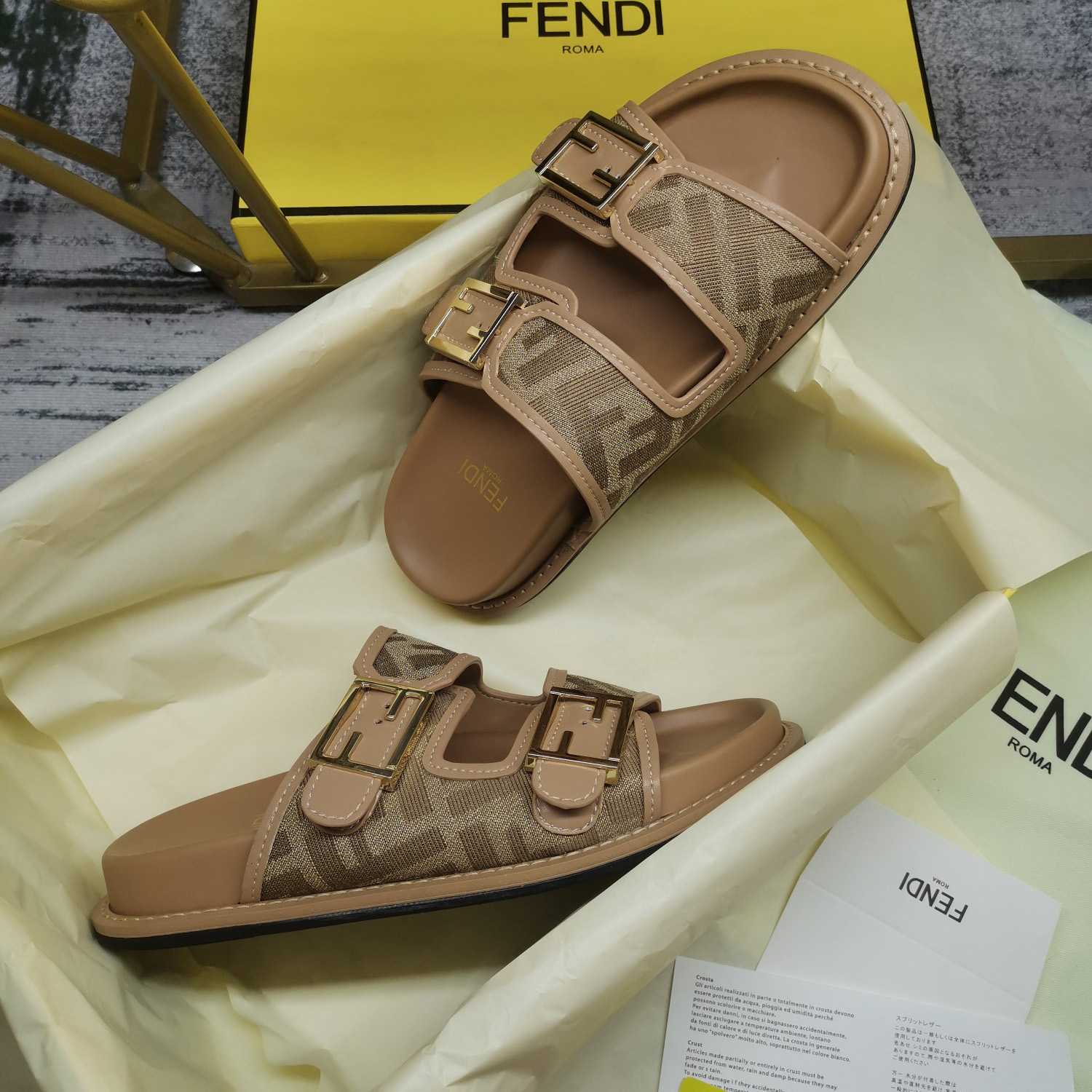 Fendi Feel Dove Gray FF Chenille Slides - PerfectKickZ