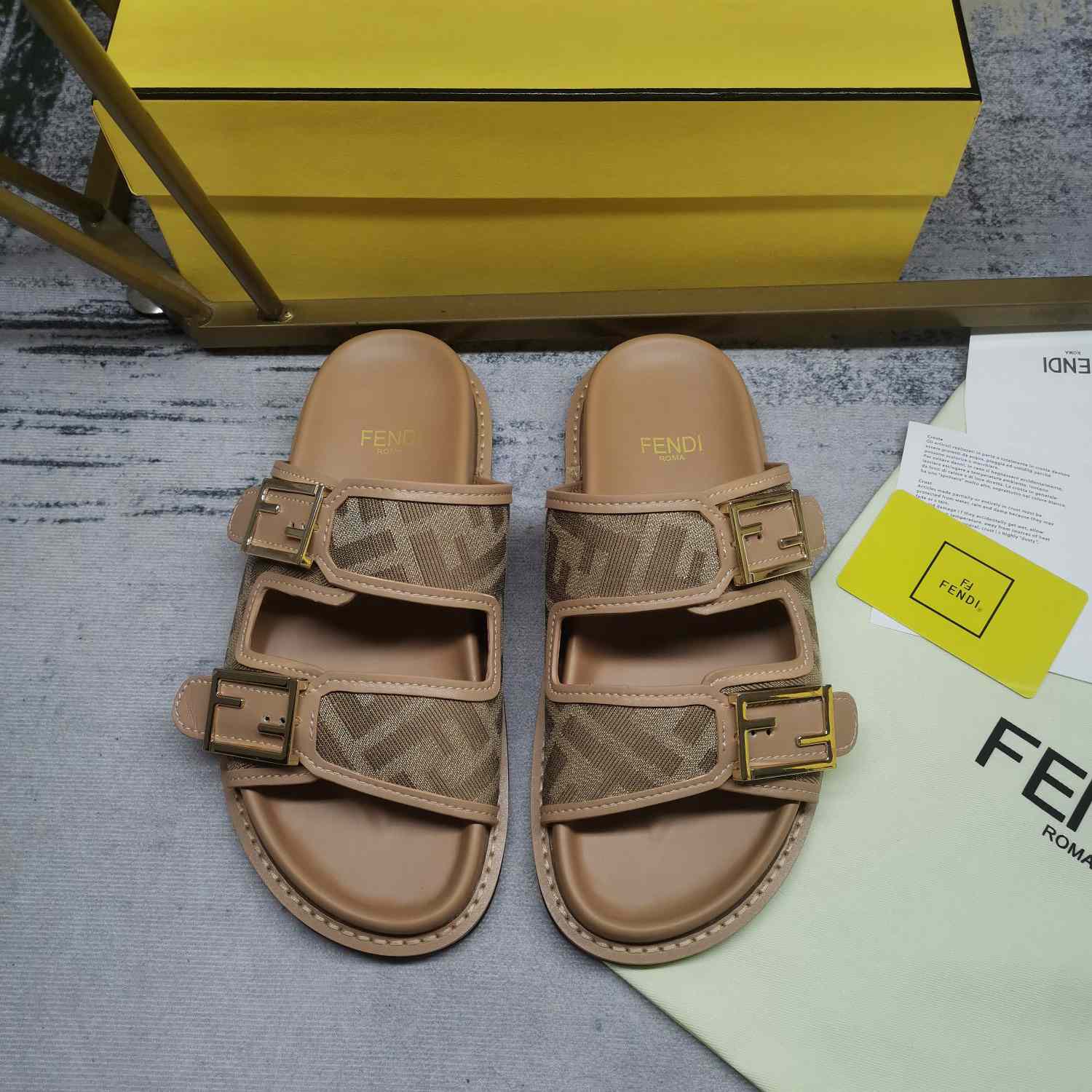 Fendi Feel Dove Gray FF Chenille Slides - PerfectKickZ