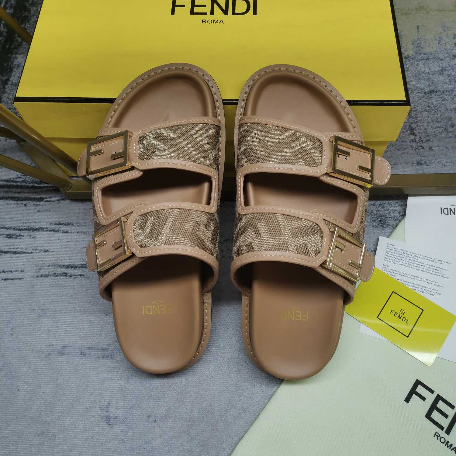 Fendi Feel Dove Gray FF Chenille Slides - PerfectKickZ