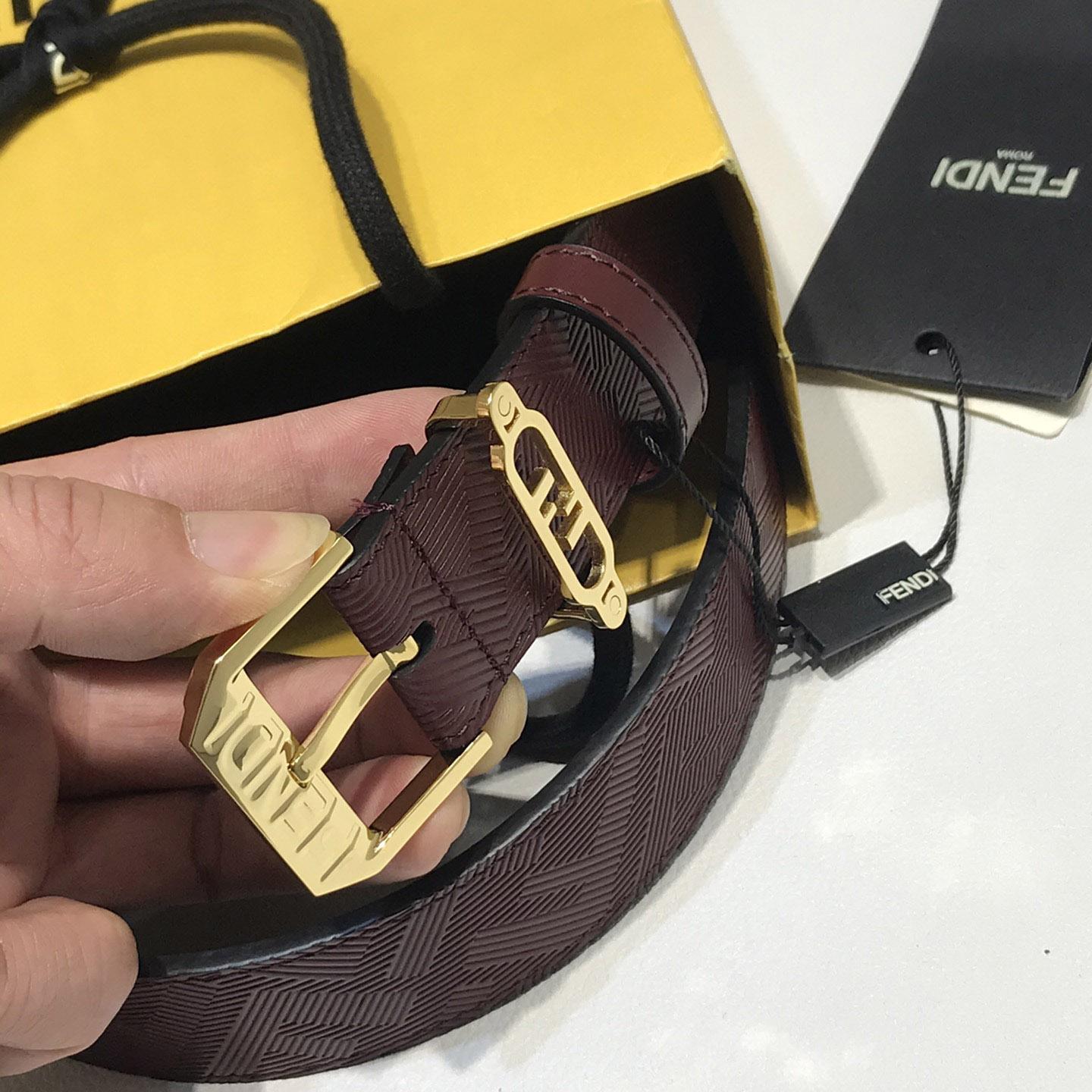 Fendi Edge Burgundy Leather Belt - PerfectKickZ