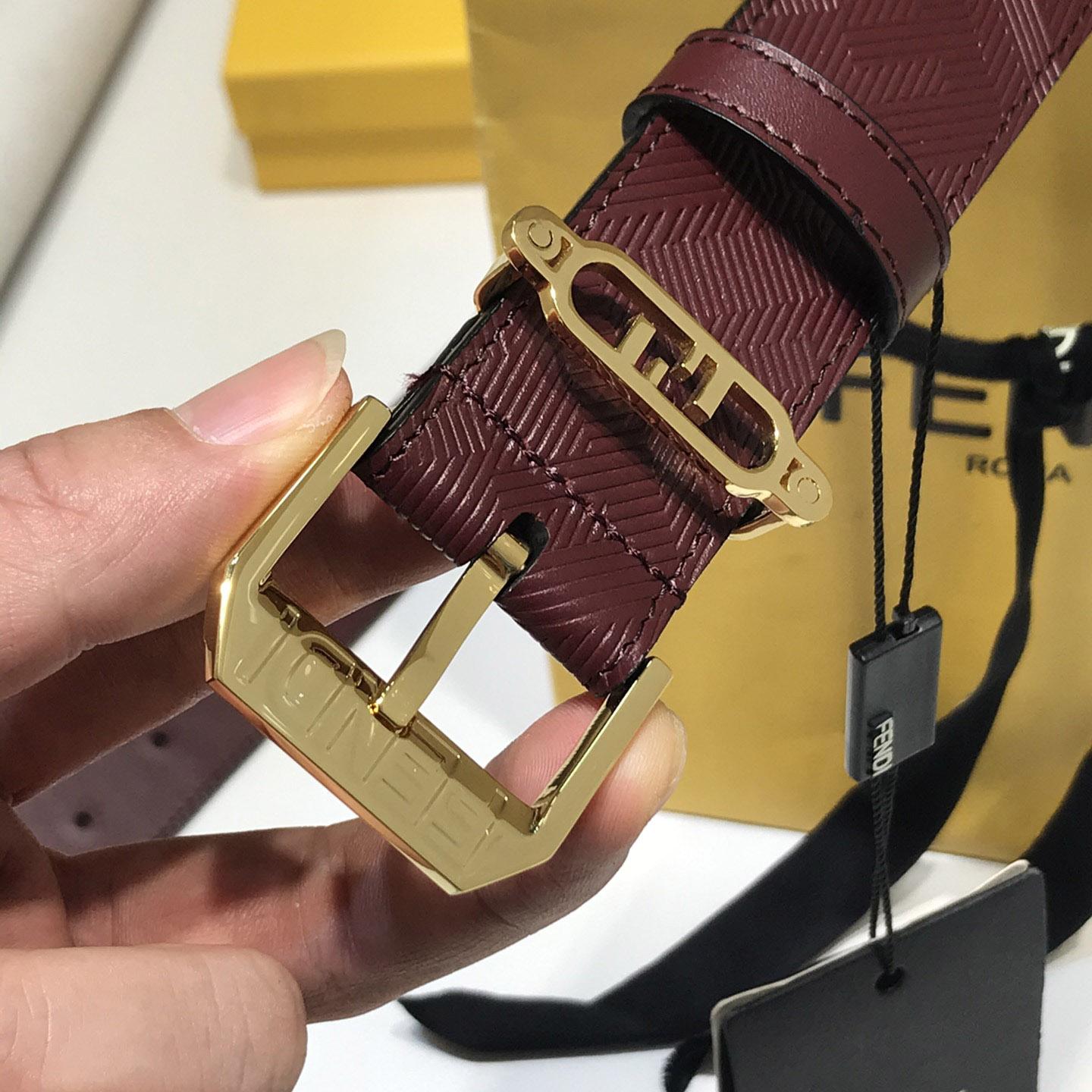 Fendi Edge Burgundy Leather Belt - PerfectKickZ