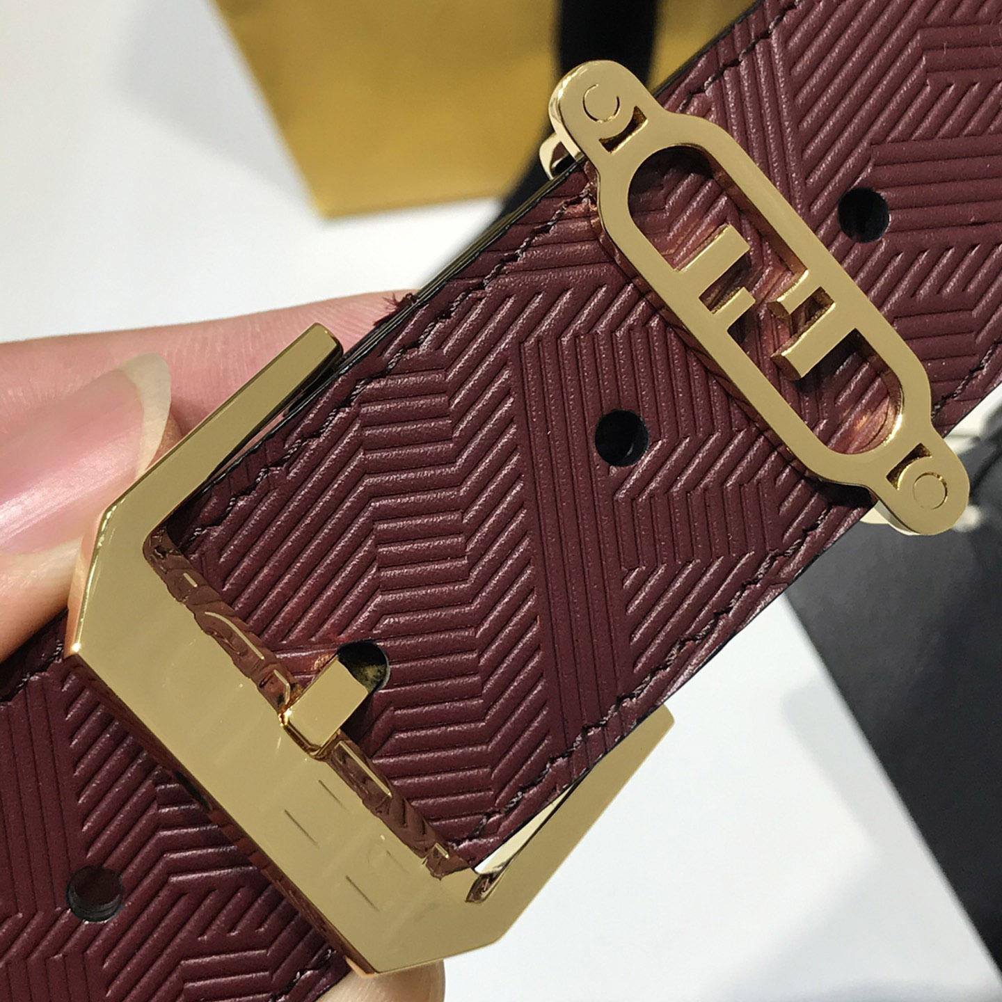 Fendi Edge Burgundy Leather Belt - PerfectKickZ