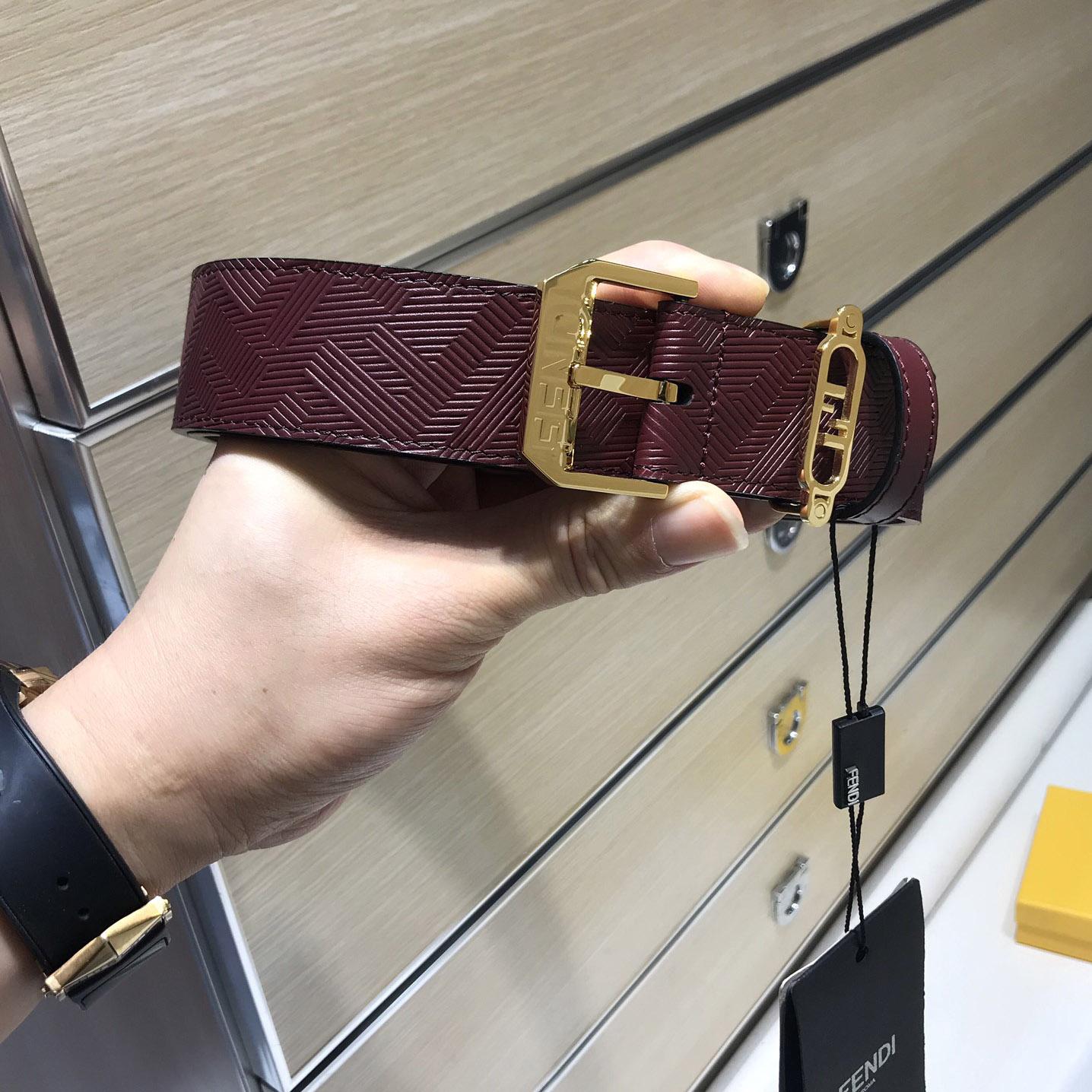 Fendi Edge Burgundy Leather Belt - PerfectKickZ