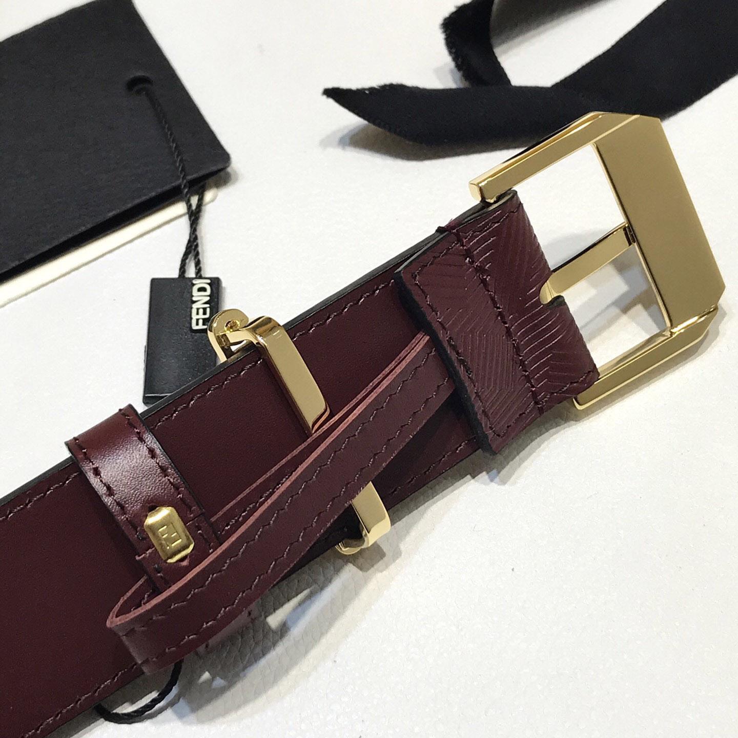 Fendi Edge Burgundy Leather Belt - PerfectKickZ