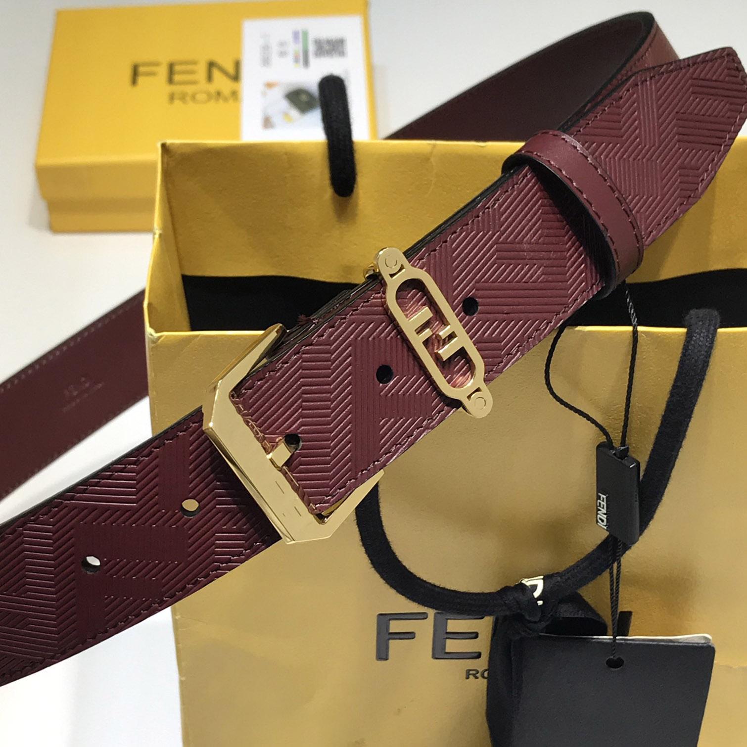 Fendi Edge Burgundy Leather Belt - PerfectKickZ