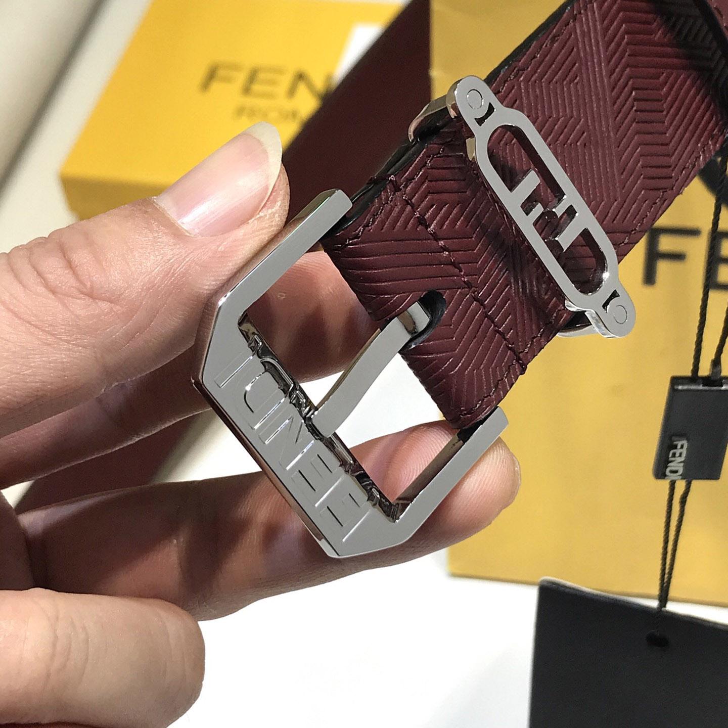 Fendi Edge Burgundy Leather Belt - PerfectKickZ