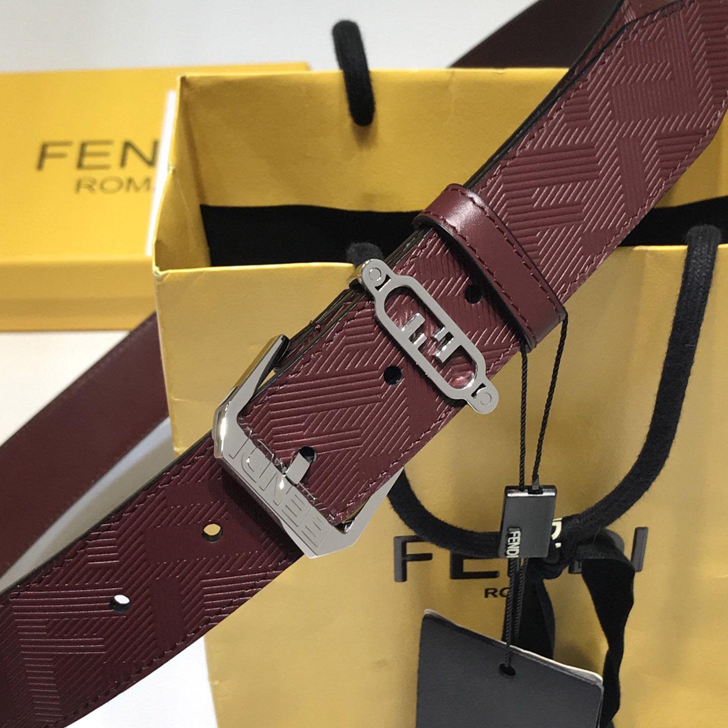 Fendi Edge Burgundy Leather Belt - PerfectKickZ