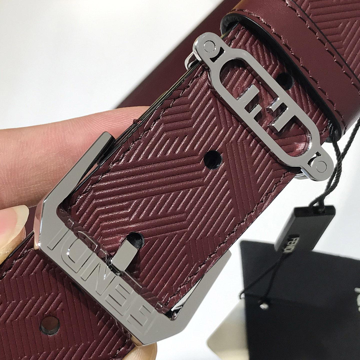 Fendi Edge Burgundy Leather Belt - PerfectKickZ