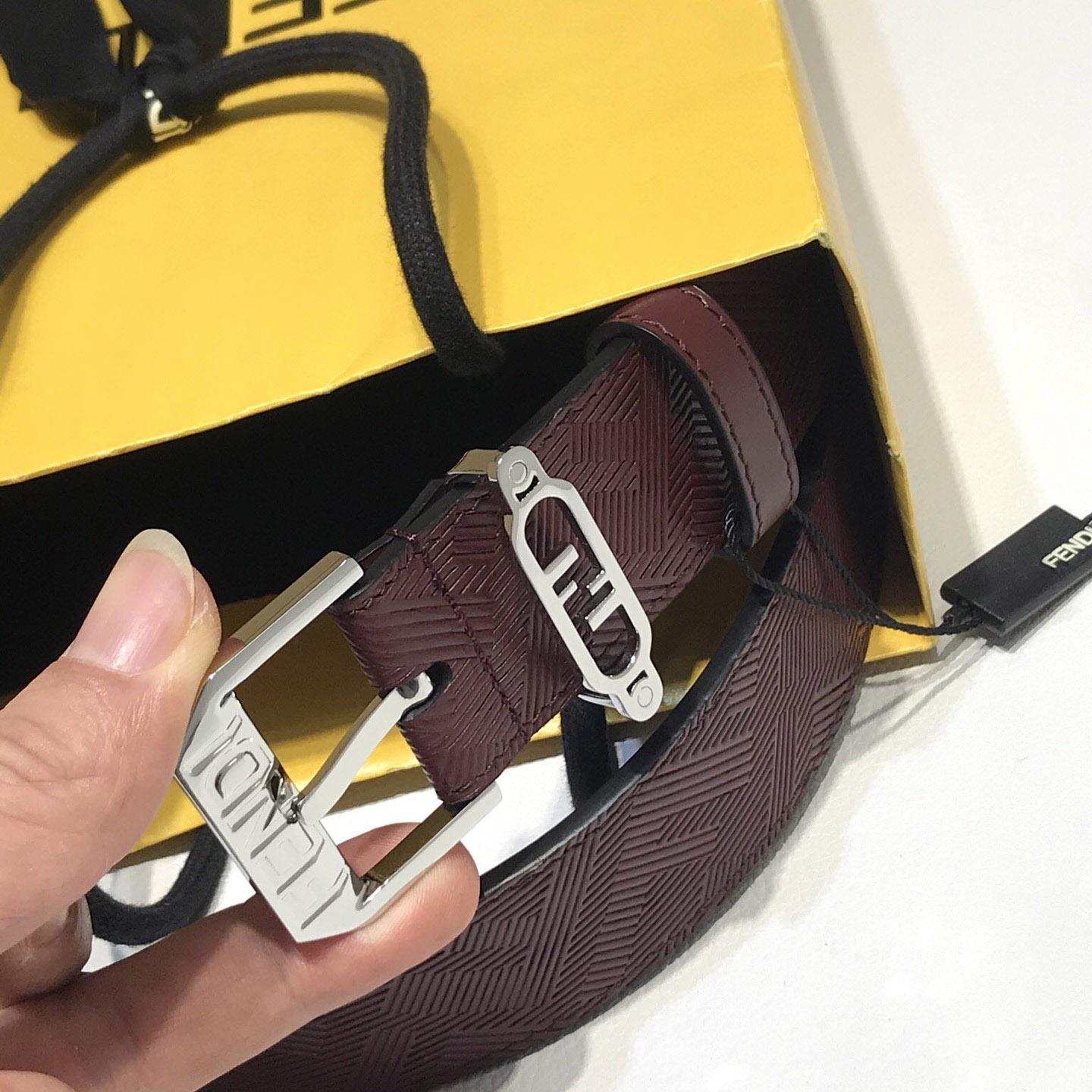 Fendi Edge Burgundy Leather Belt - PerfectKickZ