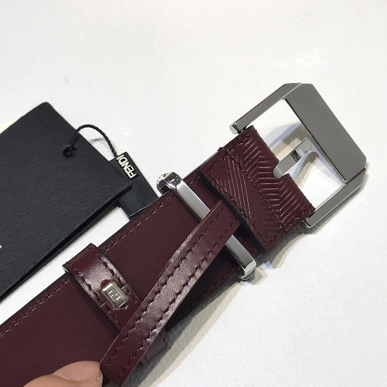 Fendi Edge Burgundy Leather Belt - PerfectKickZ