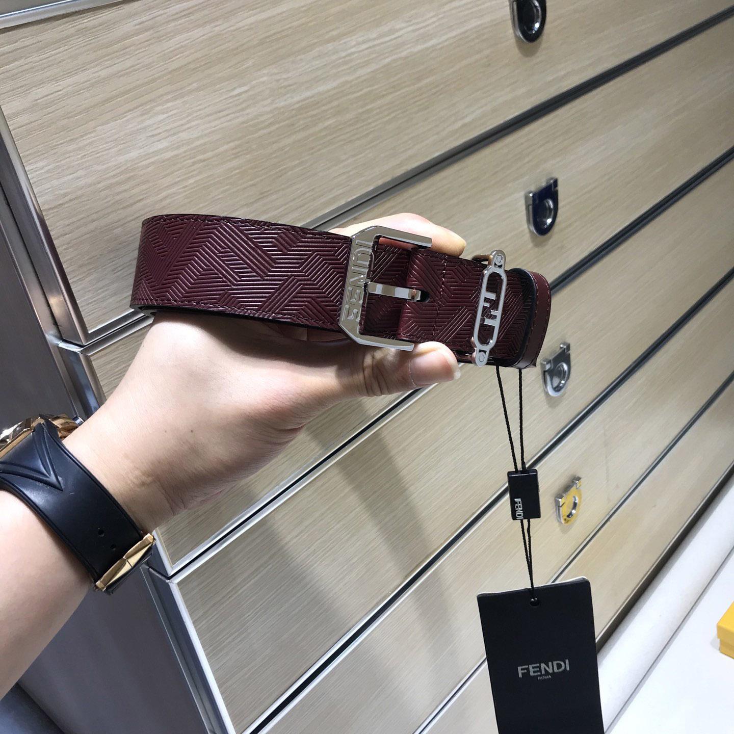 Fendi Edge Burgundy Leather Belt - PerfectKickZ