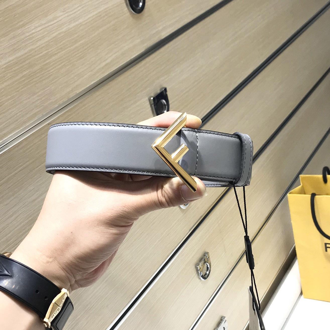 Fendi Pale Gray Leather Belt - PerfectKickZ