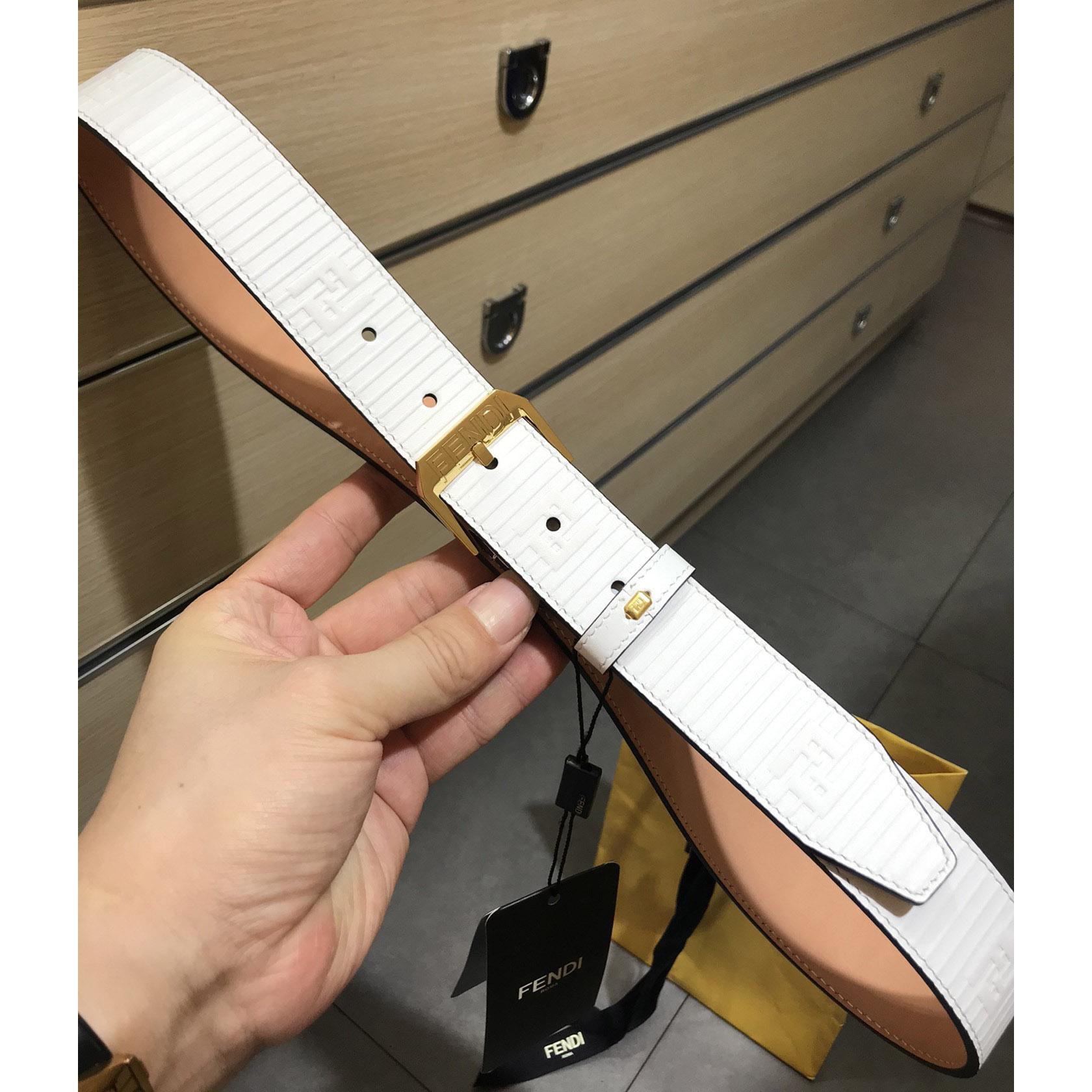 Fendi White Leather Belt - PerfectKickZ