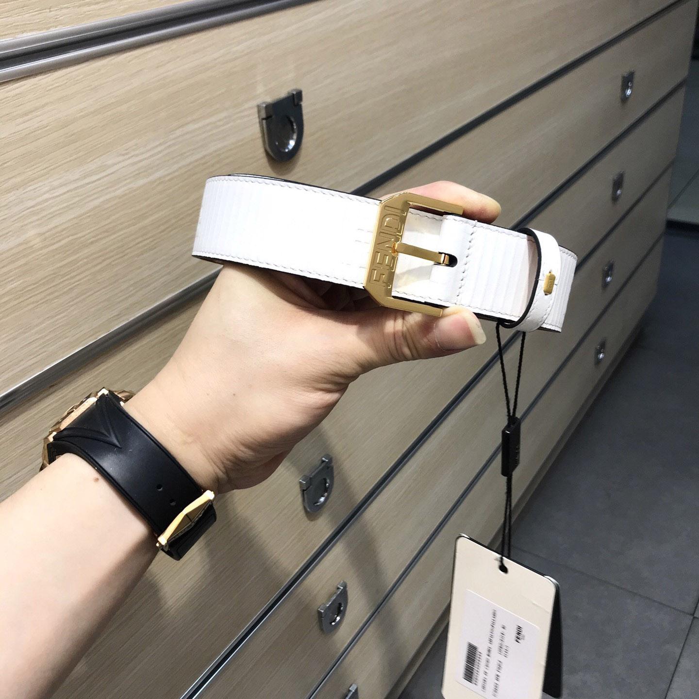 Fendi White Leather Belt - PerfectKickZ