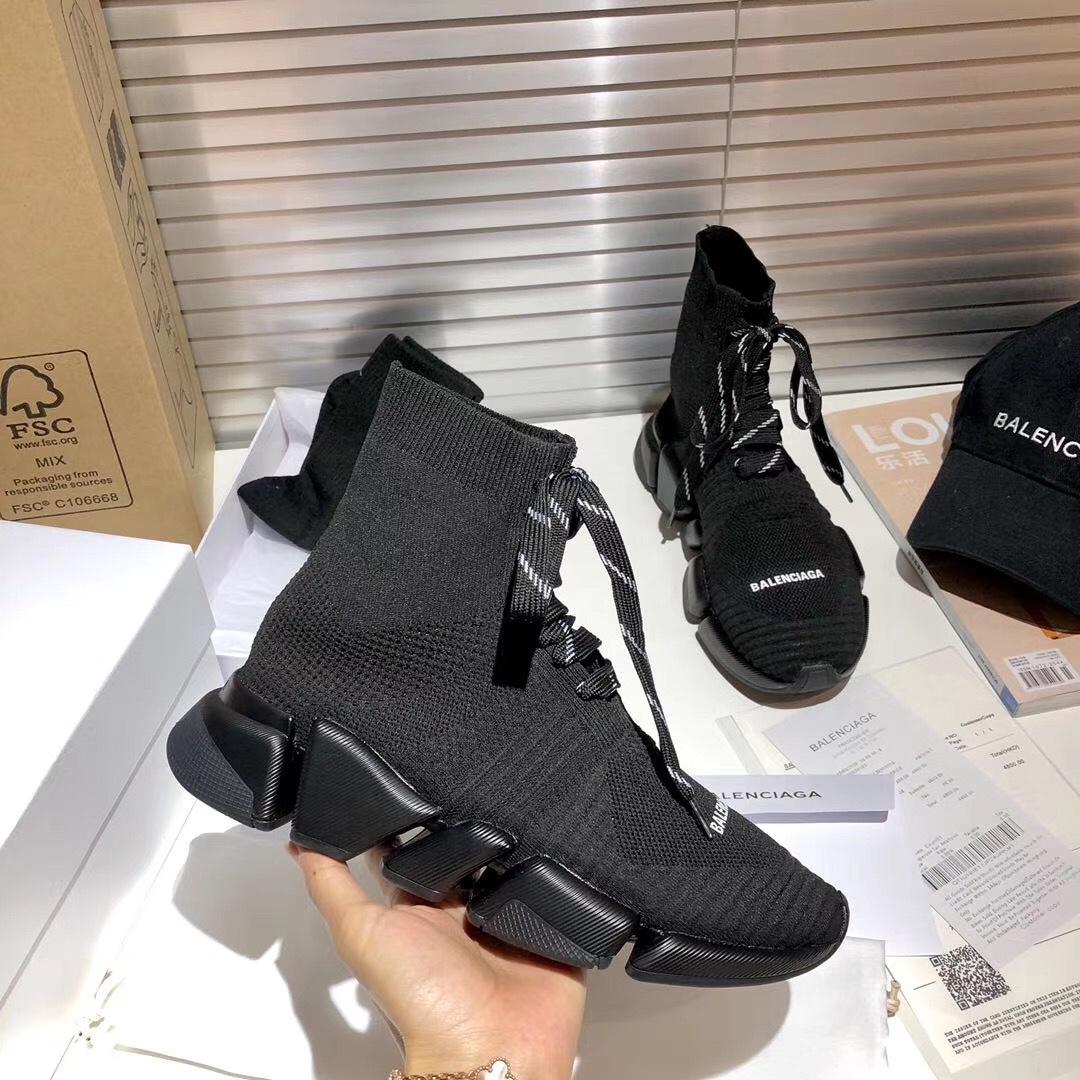 Balenciaga Speed 2.0 Lace-Up Sneaker In Black Recycled Knit - PerfectKickZ