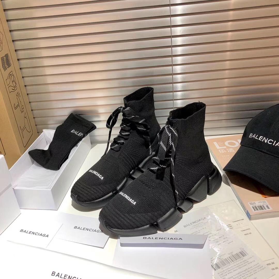 Balenciaga Speed 2.0 Lace-Up Sneaker In Black Recycled Knit - PerfectKickZ