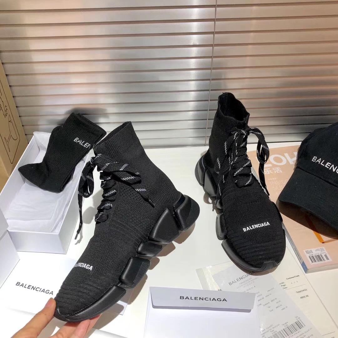 Balenciaga Speed 2.0 Lace-Up Sneaker In Black Recycled Knit - PerfectKickZ