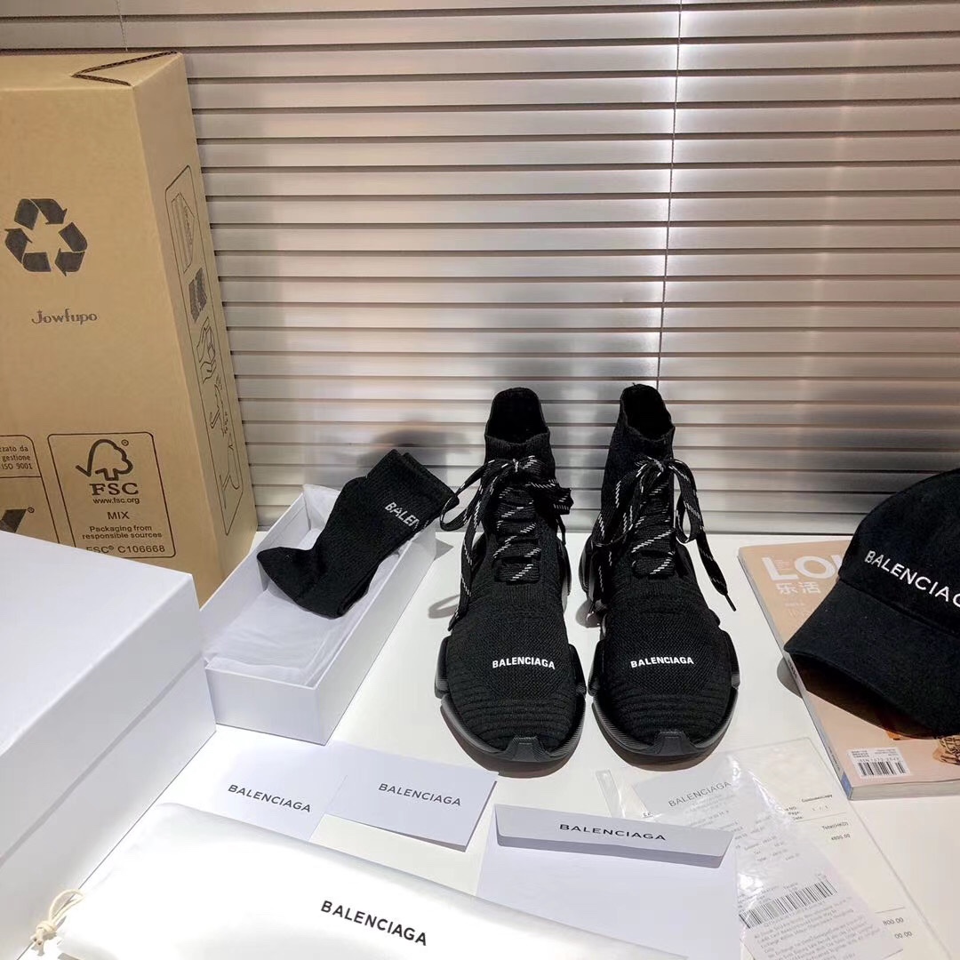 Balenciaga Speed 2.0 Lace-Up Sneaker In Black Recycled Knit - PerfectKickZ