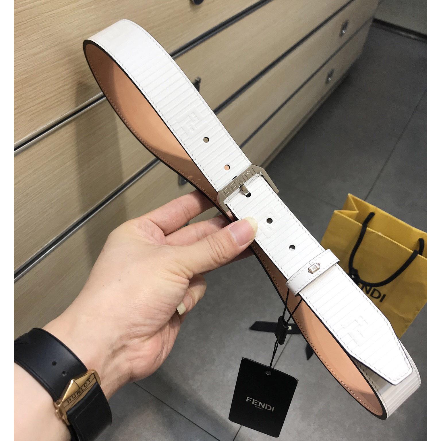 Fendi White Leather Belt - PerfectKickZ