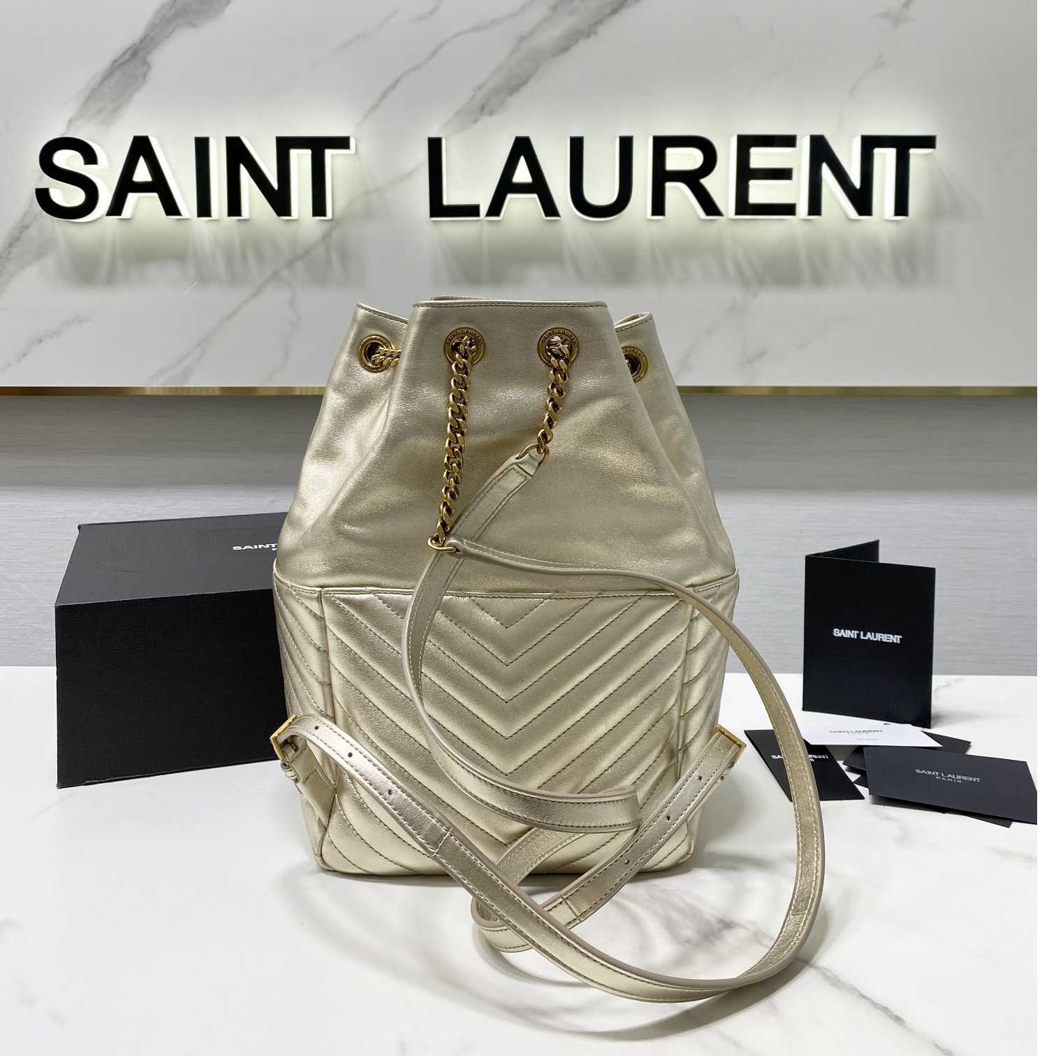 Saint Laurent Joe Drawstring Quilted Backpack(22-29-15cm) - PerfectKickZ