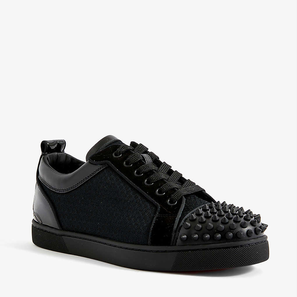 Christian Louboutin Fun Louis Junior Spike-Embellished Leather And Mesh Low-Top Trainers - PerfectKickZ