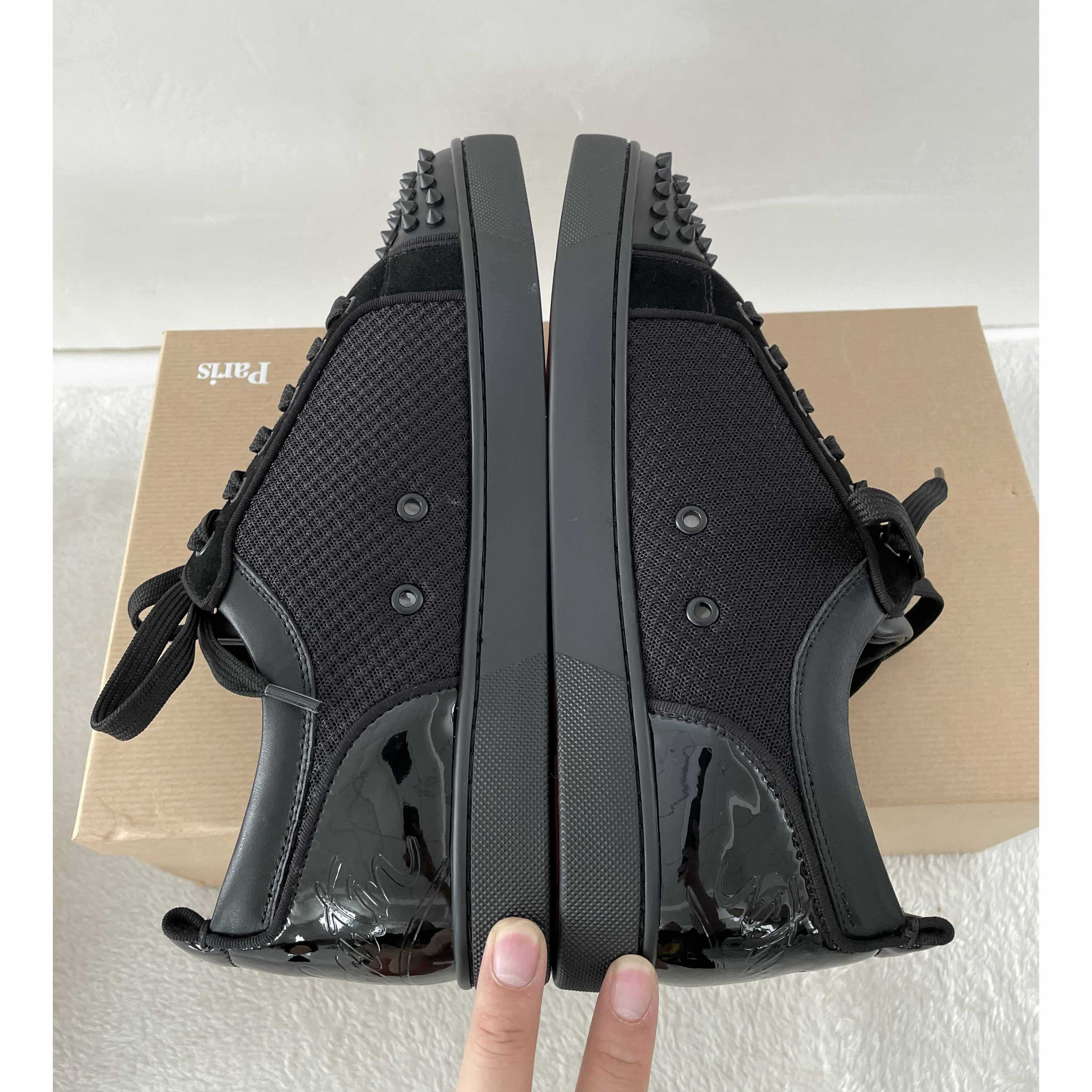Christian Louboutin Fun Louis Junior Spike-Embellished Leather And Mesh Low-Top Trainers - PerfectKickZ