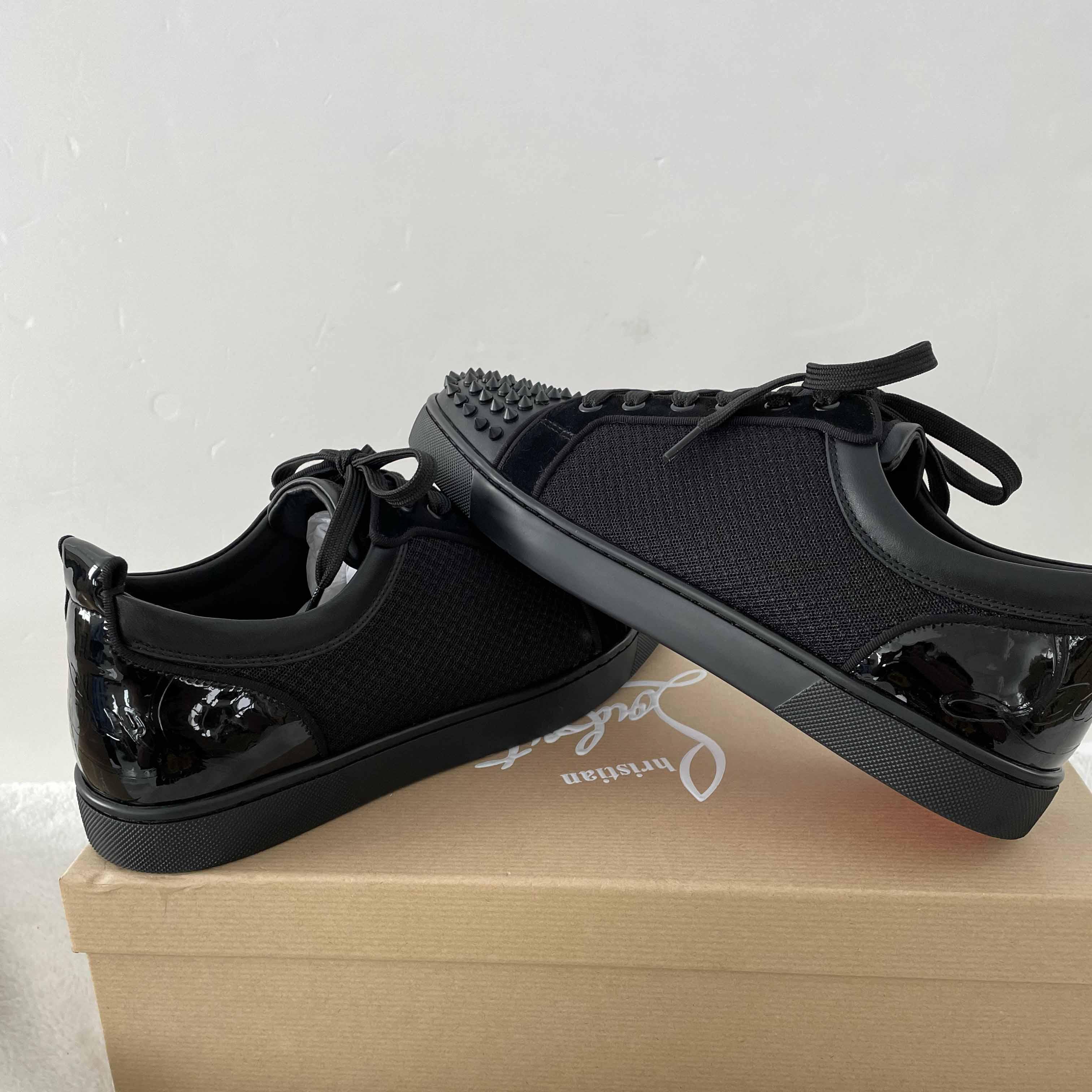 Christian Louboutin Fun Louis Junior Spike-Embellished Leather And Mesh Low-Top Trainers - PerfectKickZ