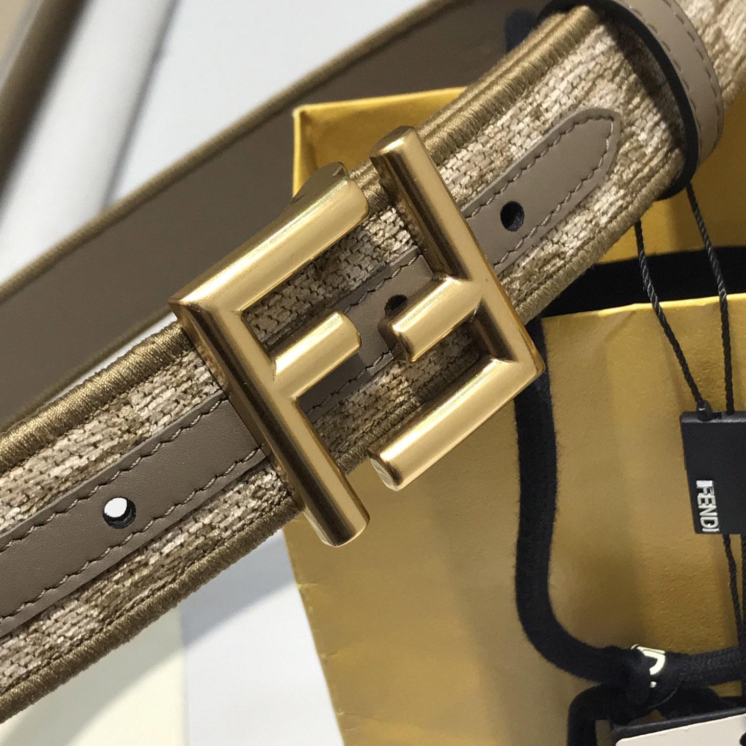 Fendi Dove Gray FF Jacquard Fabric Belt - PerfectKickZ