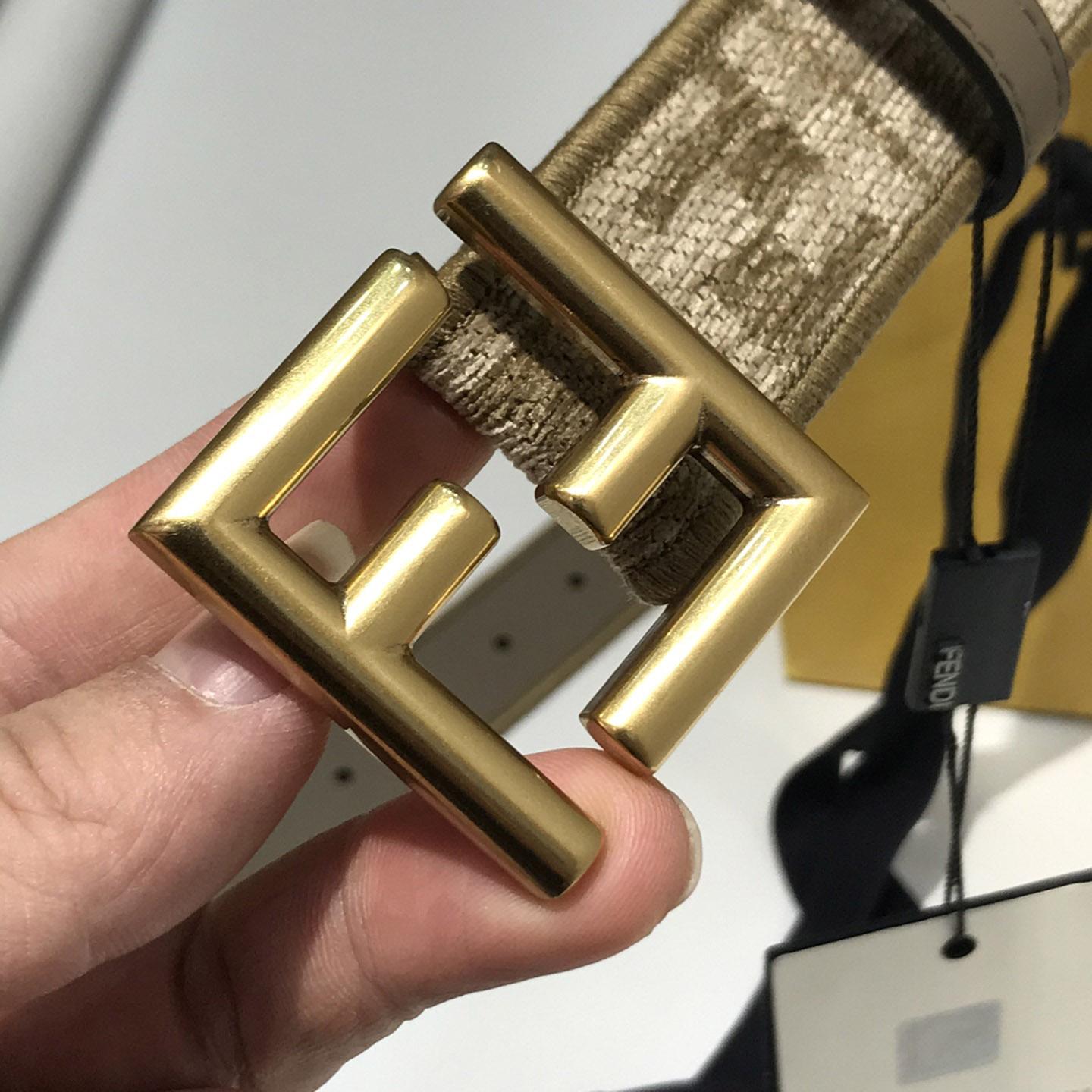 Fendi Dove Gray FF Jacquard Fabric Belt - PerfectKickZ