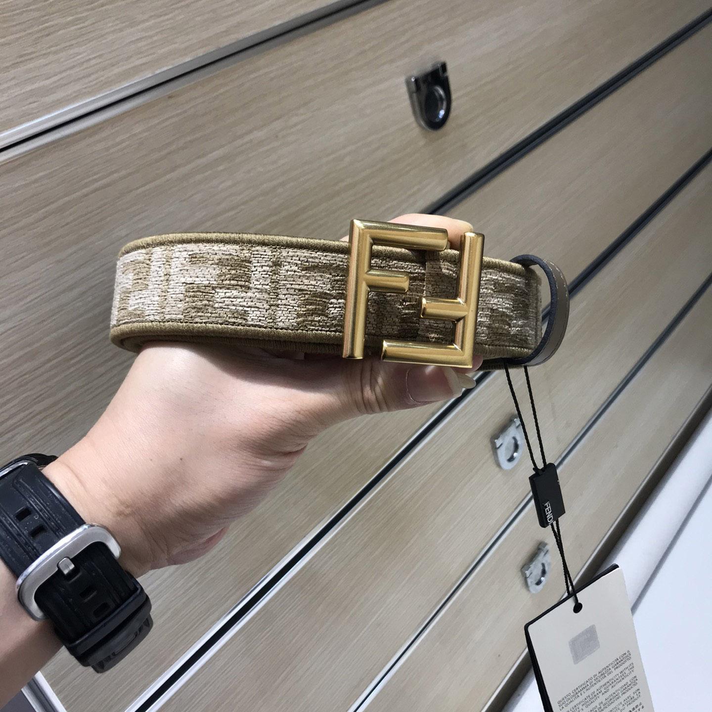 Fendi Dove Gray FF Jacquard Fabric Belt - PerfectKickZ
