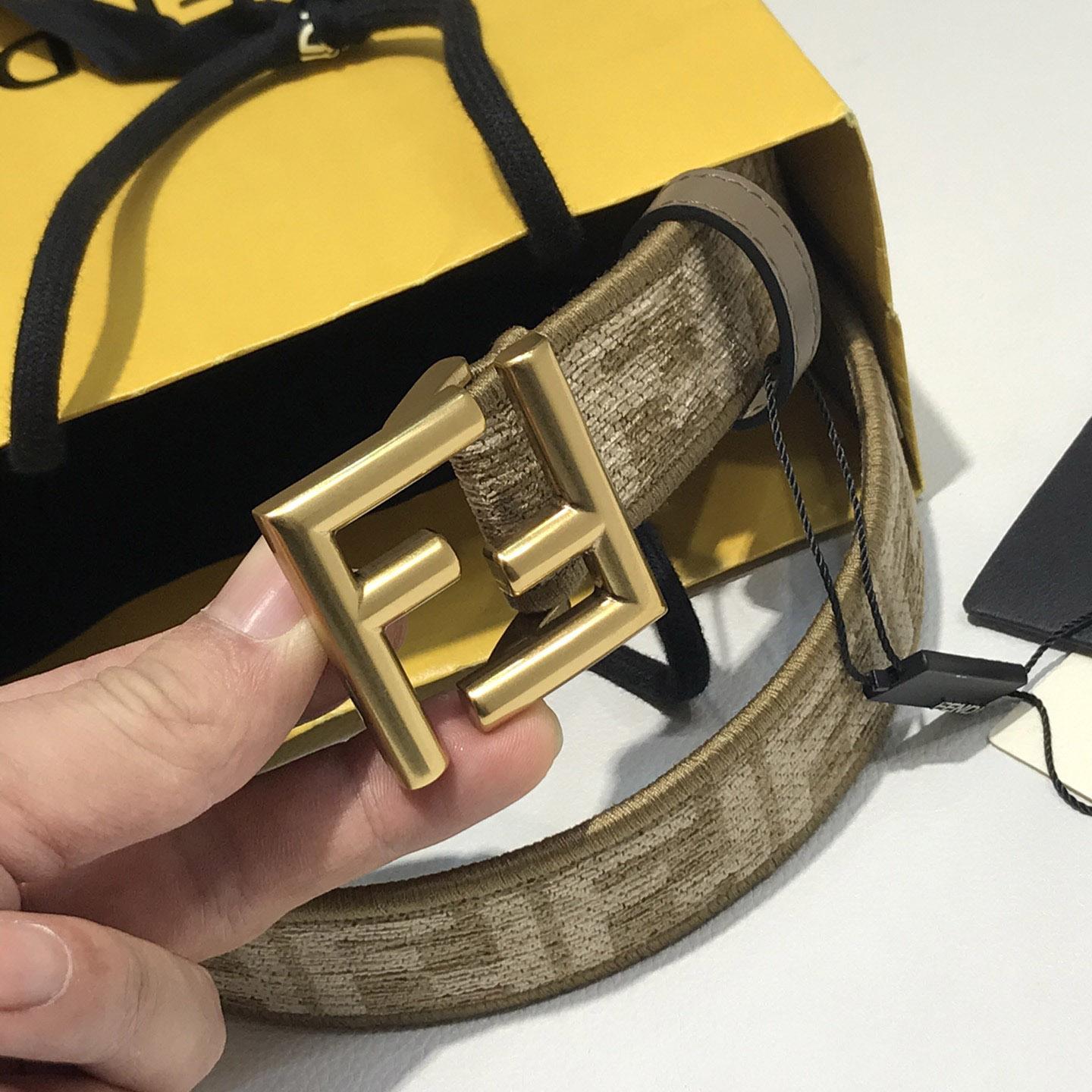 Fendi Dove Gray FF Jacquard Fabric Belt - PerfectKickZ