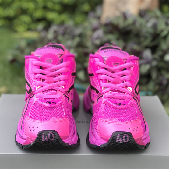 Balenciaga Runner Sneaker In Dark Pink And Black Mesh And Nylon - PerfectKickZ