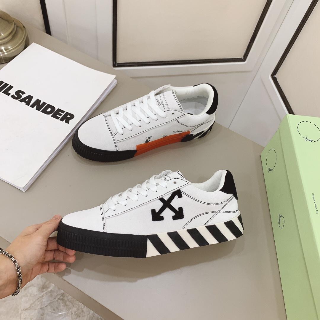 Off White White & Black Canvas Vulcanized Low Sneakers - PerfectKickZ