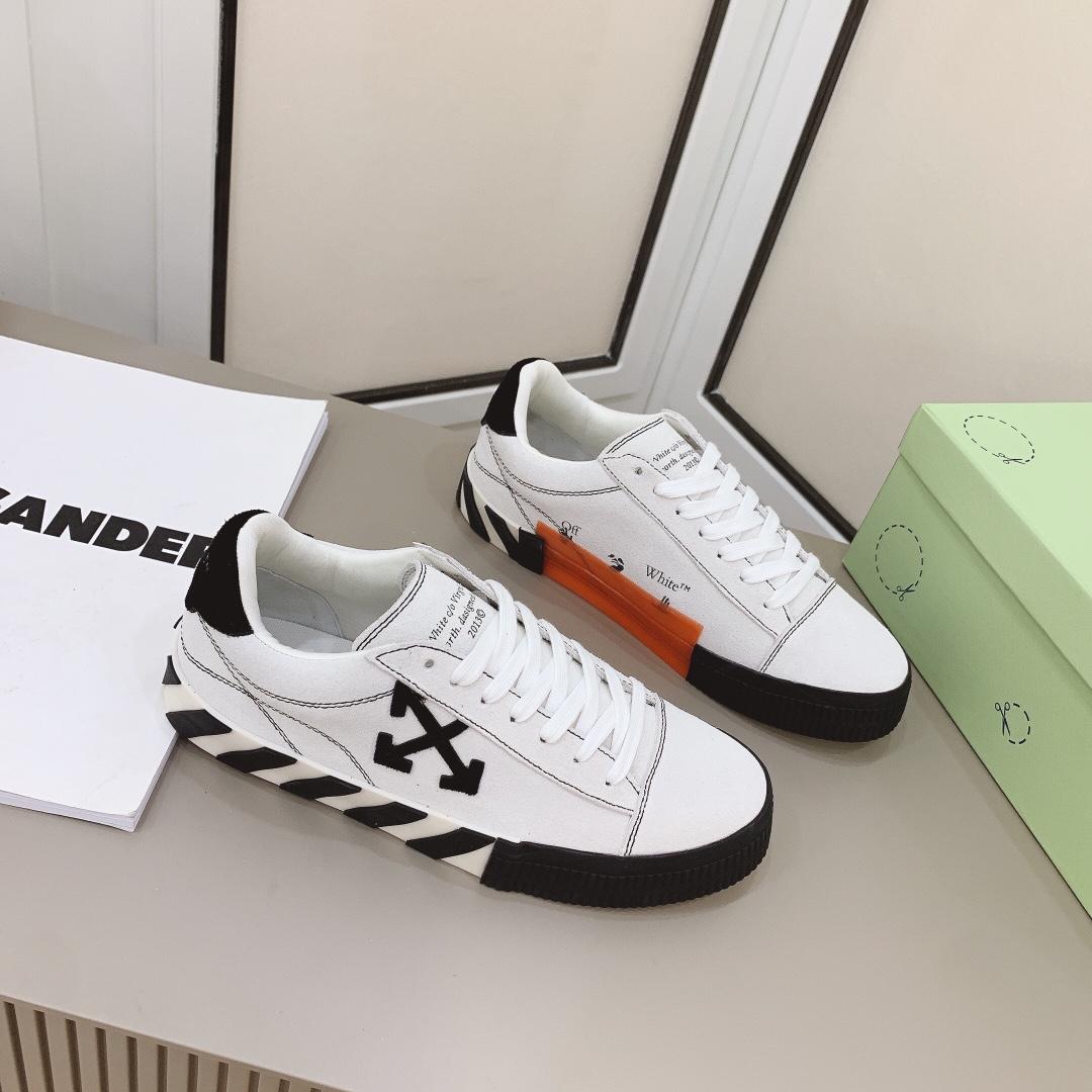 Off White White & Black Canvas Vulcanized Low Sneakers - PerfectKickZ