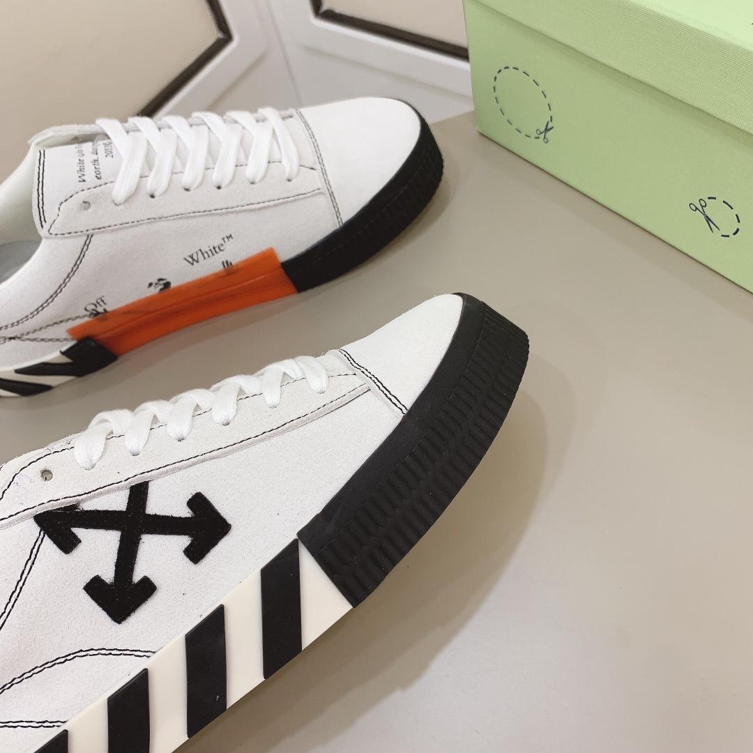Off White White & Black Canvas Vulcanized Low Sneakers - PerfectKickZ