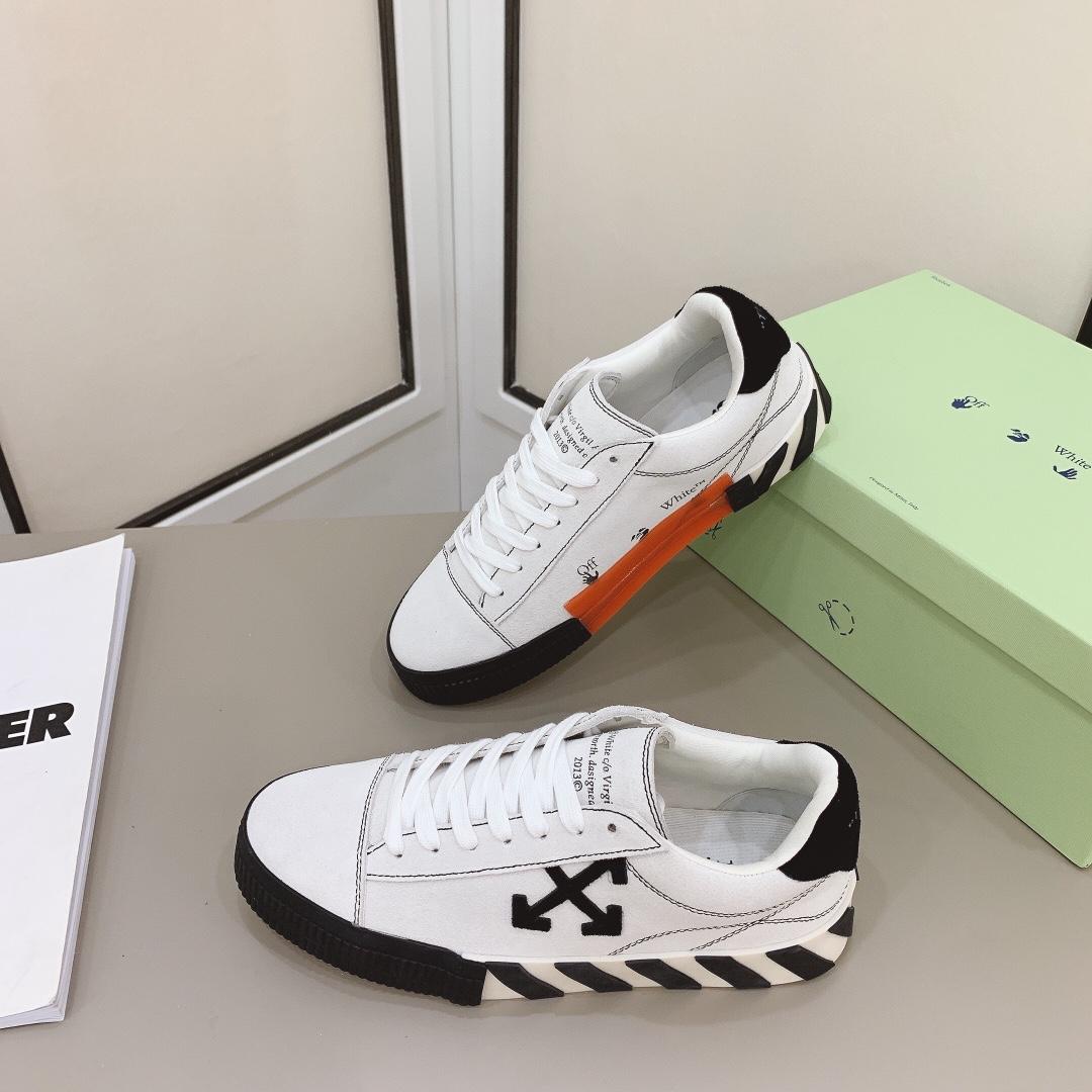 Off White White & Black Canvas Vulcanized Low Sneakers - PerfectKickZ