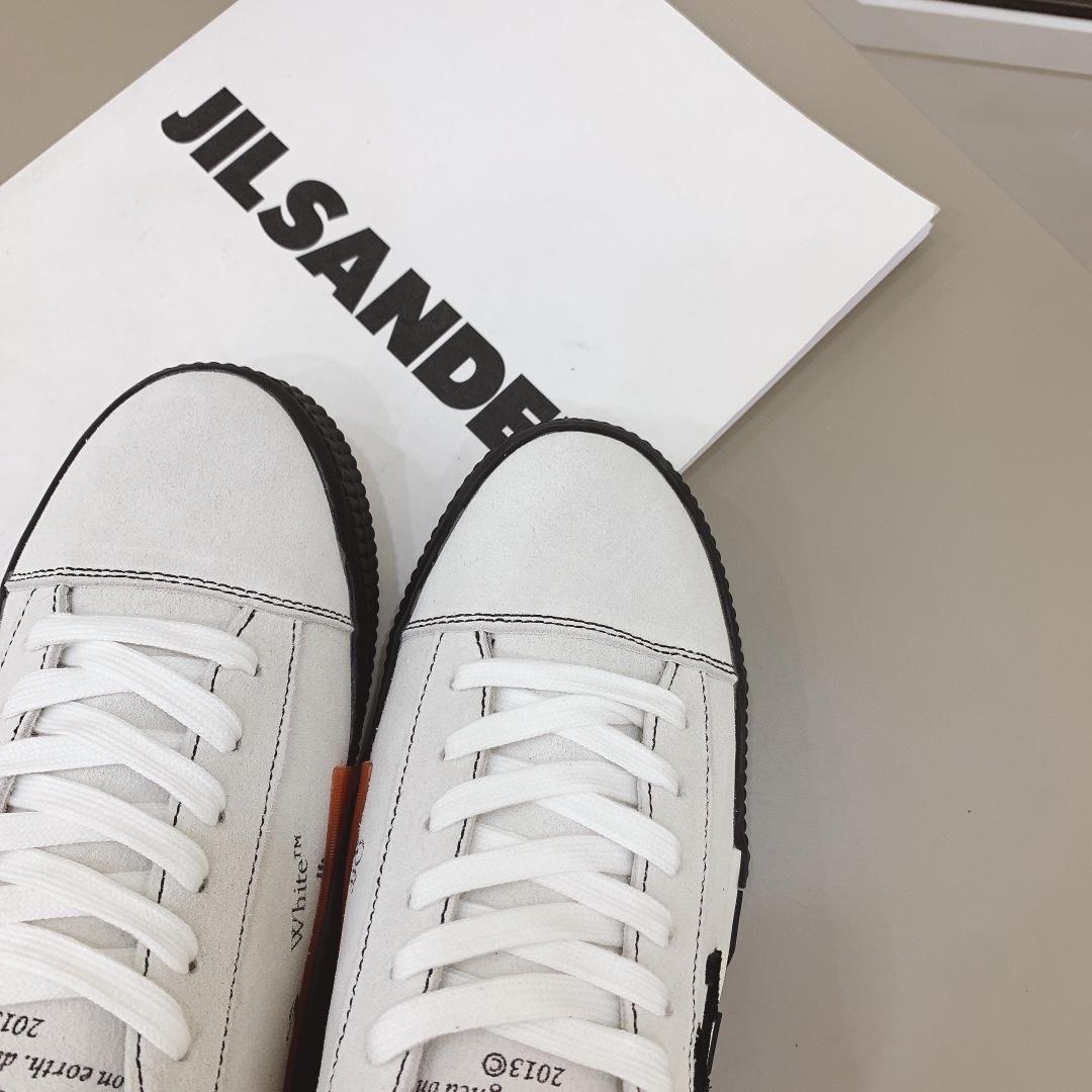 Off White White & Black Canvas Vulcanized Low Sneakers - PerfectKickZ