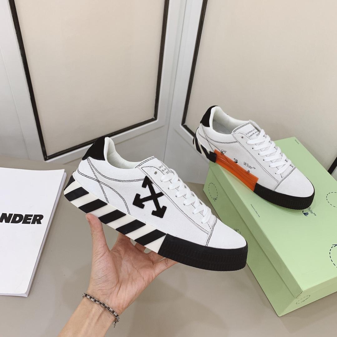 Off White White & Black Canvas Vulcanized Low Sneakers - PerfectKickZ